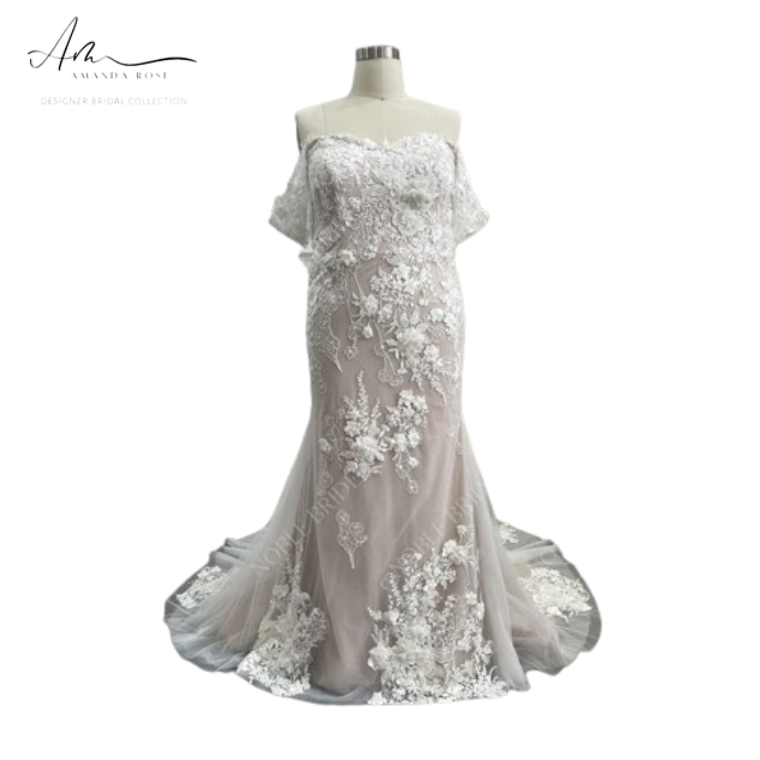 Noble Plus Size Off Shoulder Lace Champagne Wedding Dress Bridal Gown