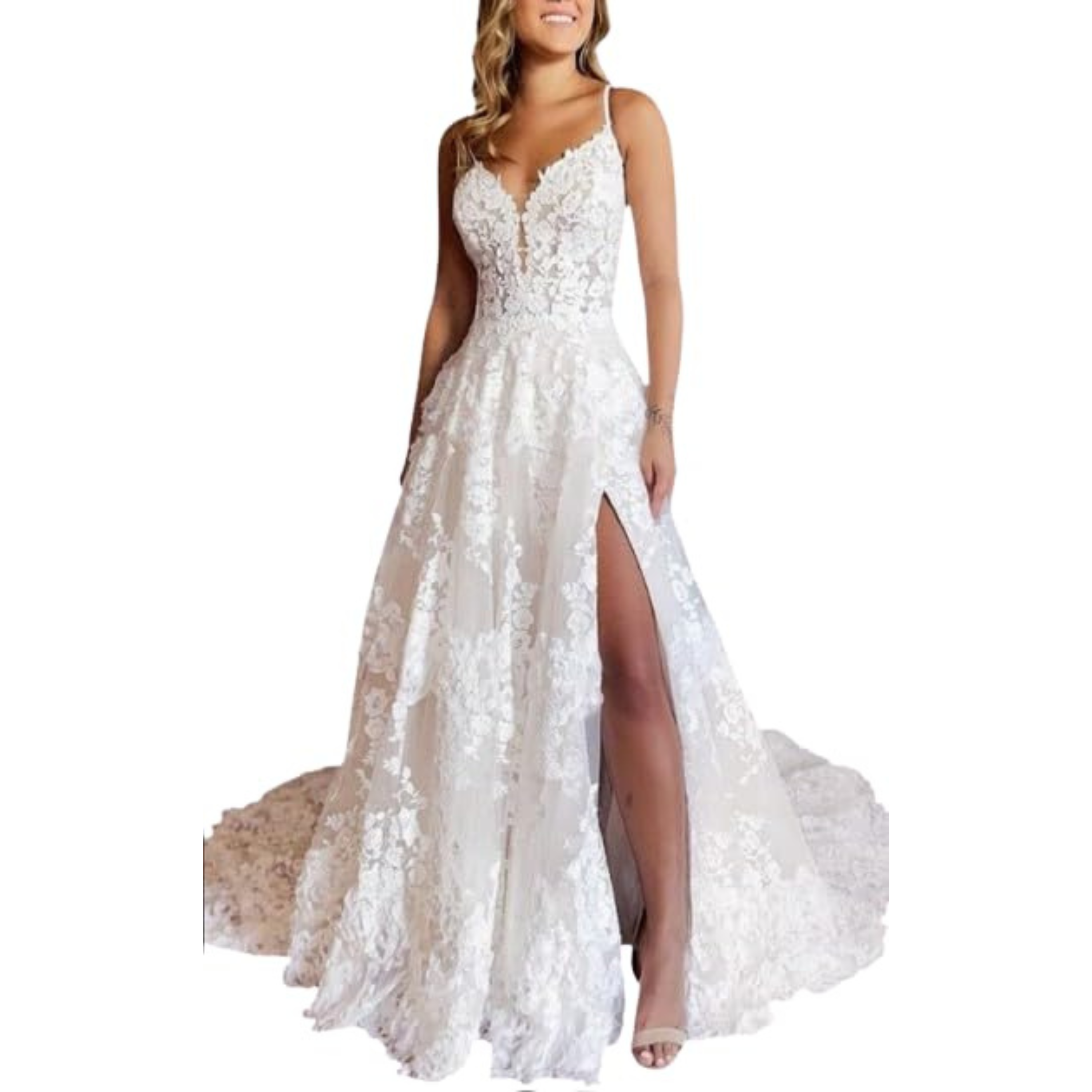 Elegant Sweep Train—Ivory A-Line Dress Gown