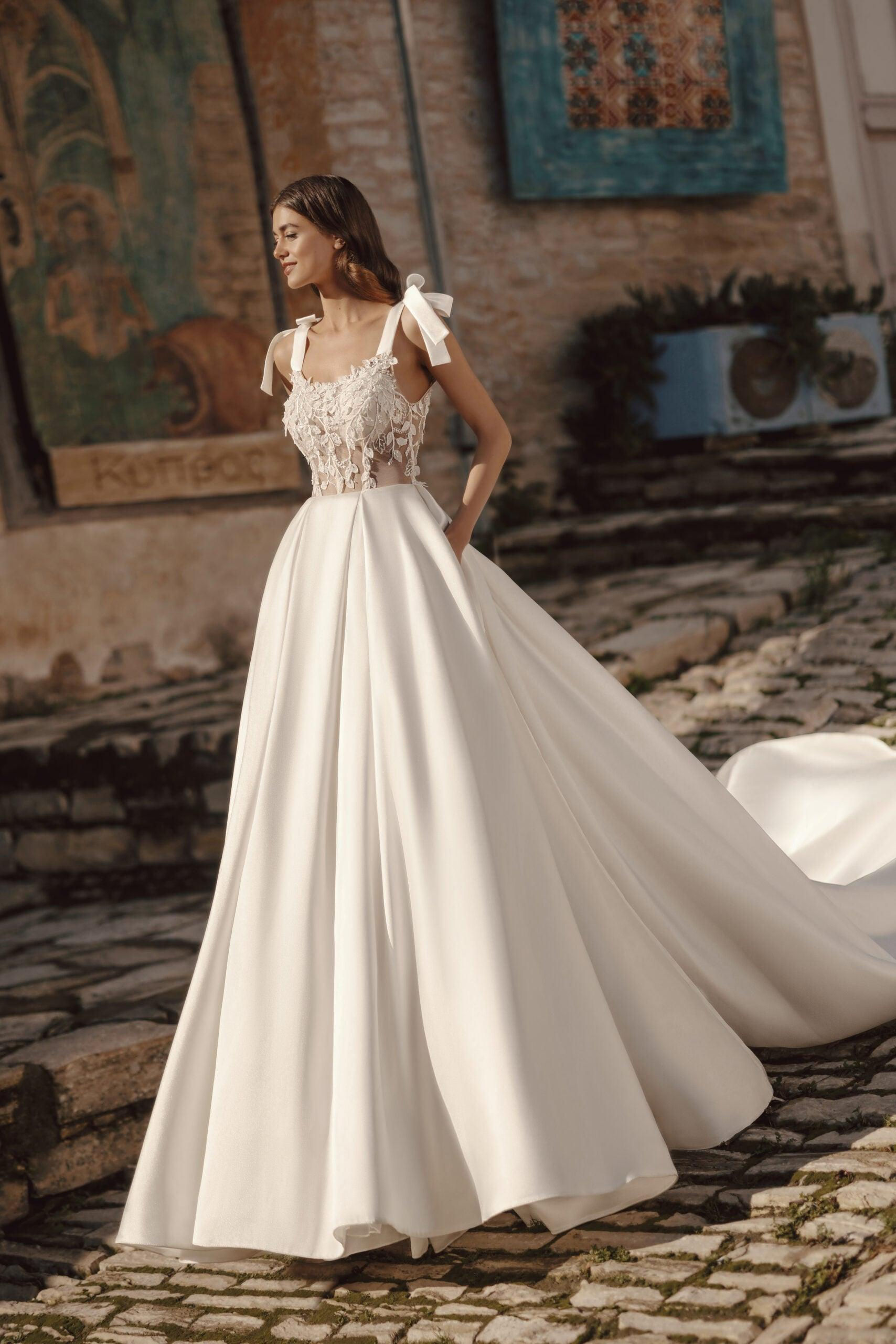 Adriana White Satin Long Sleeve Wedding Dress