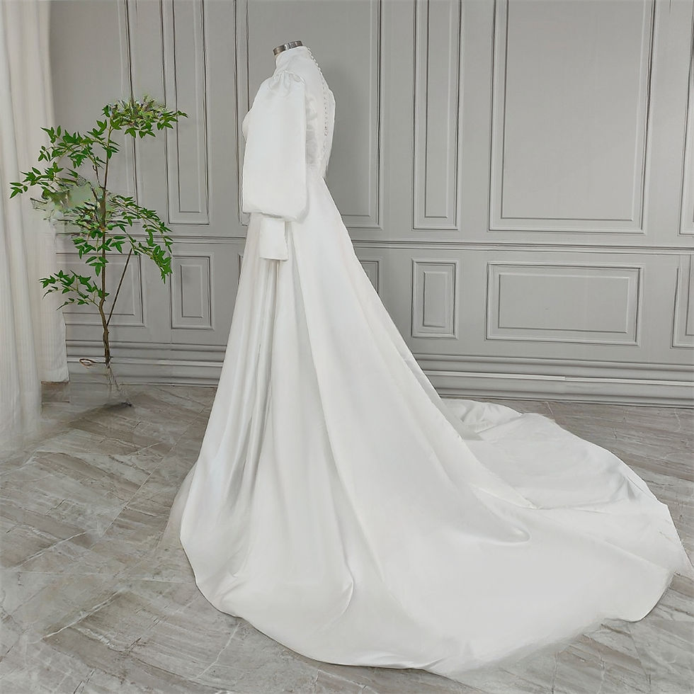 Thumbnail: Sweep Train High Neck A-line Wedding Dress Elegant Islamic Bride Gown