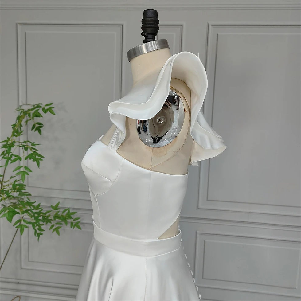 Thumbnail: High Quality Ruffles Sleeves Satin A-line Elegant Backless Wedding Dress