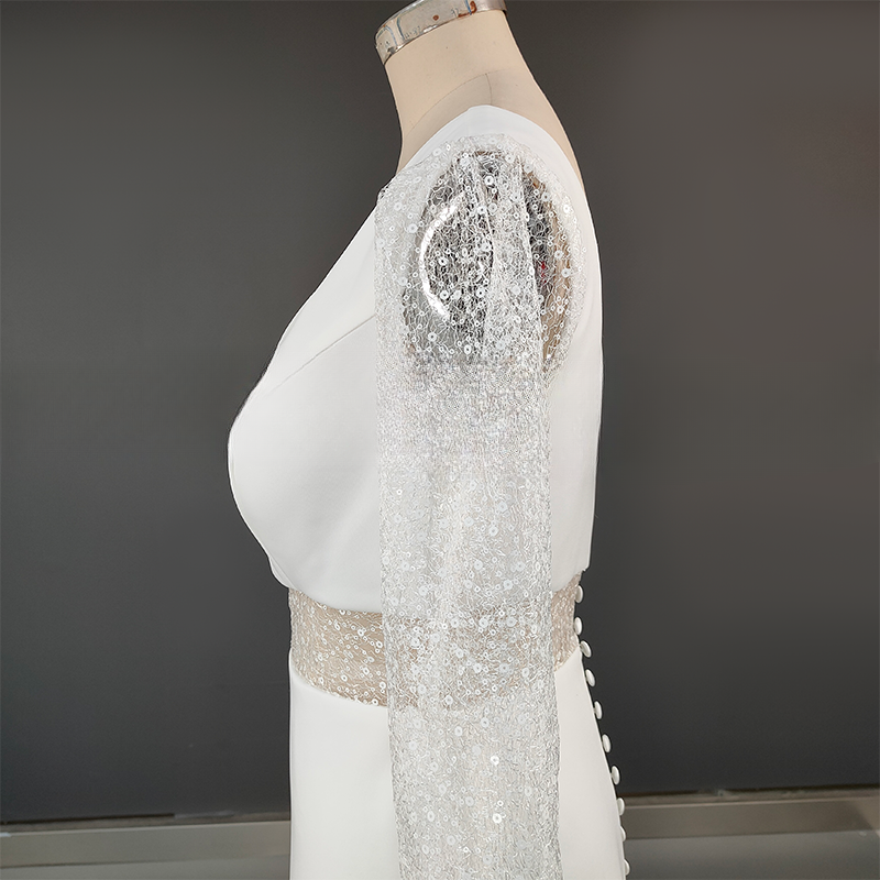 Thumbnail: Two Piece Suit Long Lace Sleeves Sheath Wedding Sequins Wedding Gown Bridal Gown