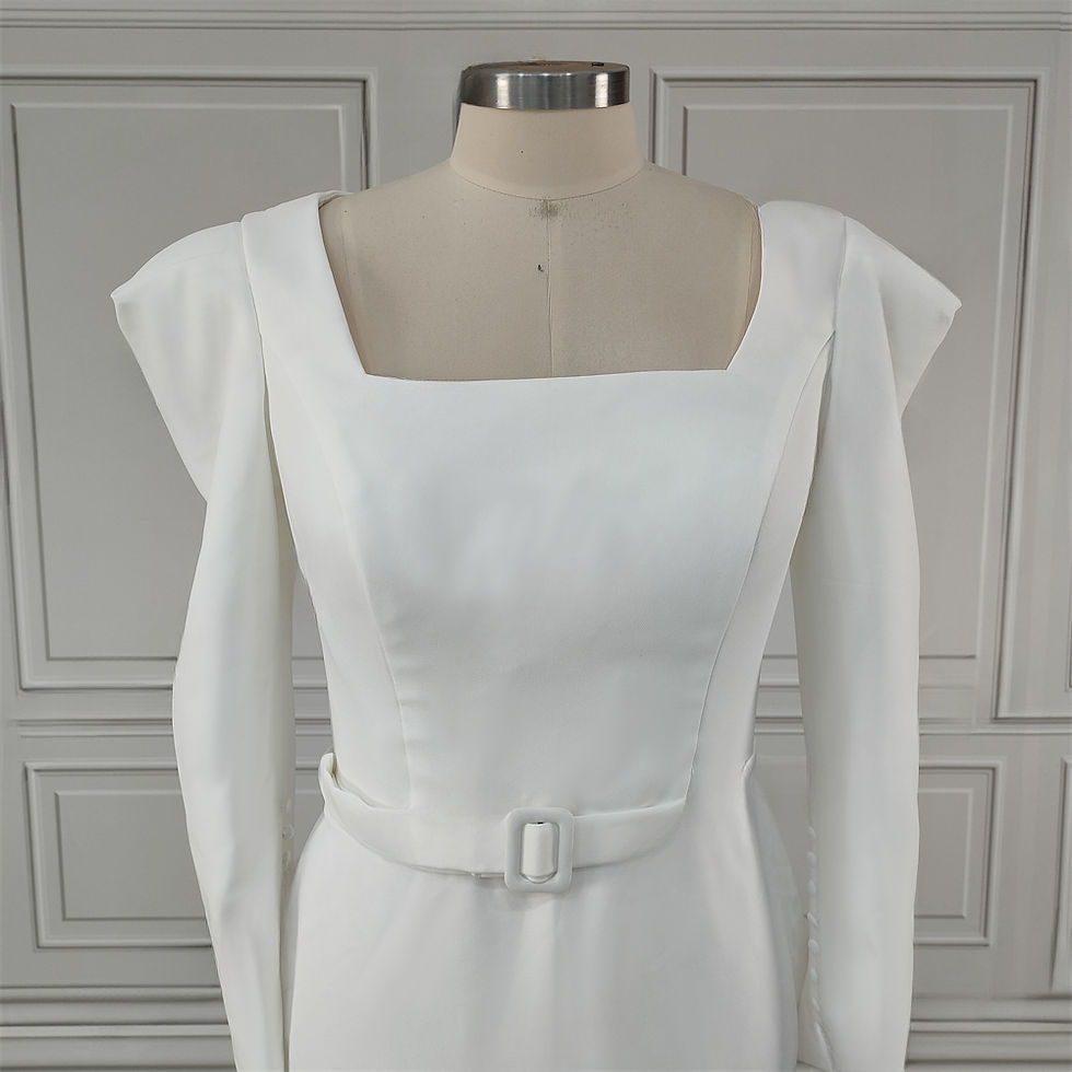 Thumbnail: Women's High-Quality Full Sleeves Square Collar Mermaid Satin Gown Wedding Dress