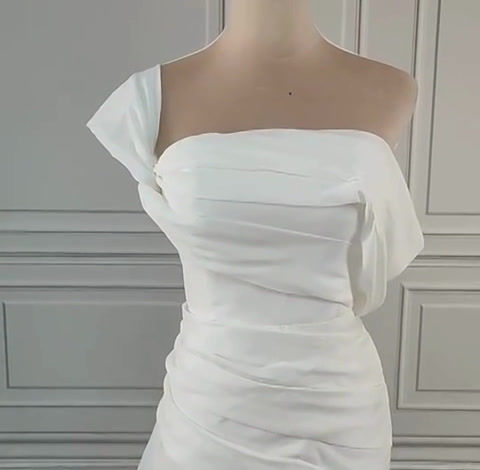 Sweep Train Ruched Off-Shoulder Trumpet Modern Illusion Lace Backless Bridal Gown