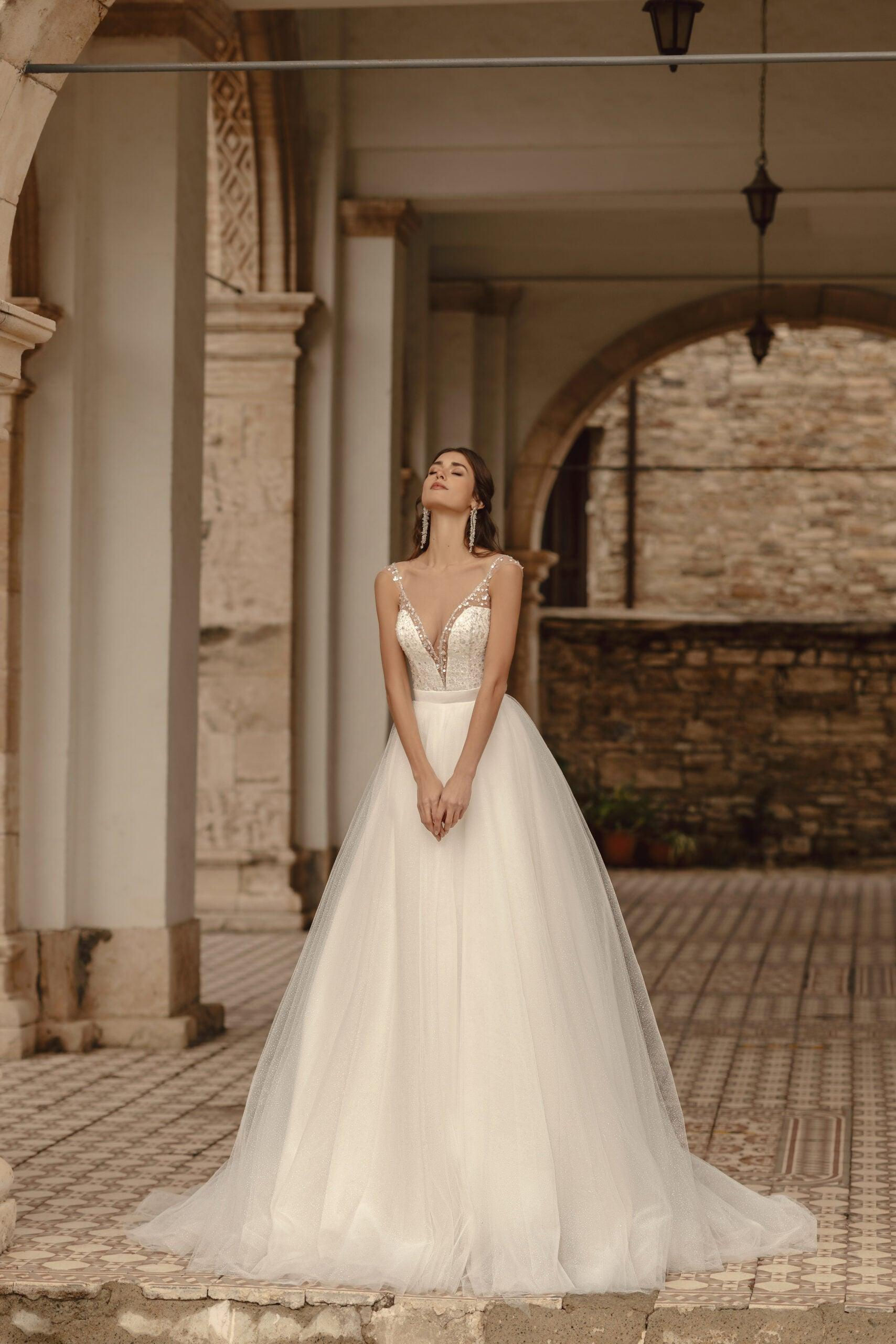 Britney - Princess A-Line Sequined Backless Bridal Gown Wedding Dress