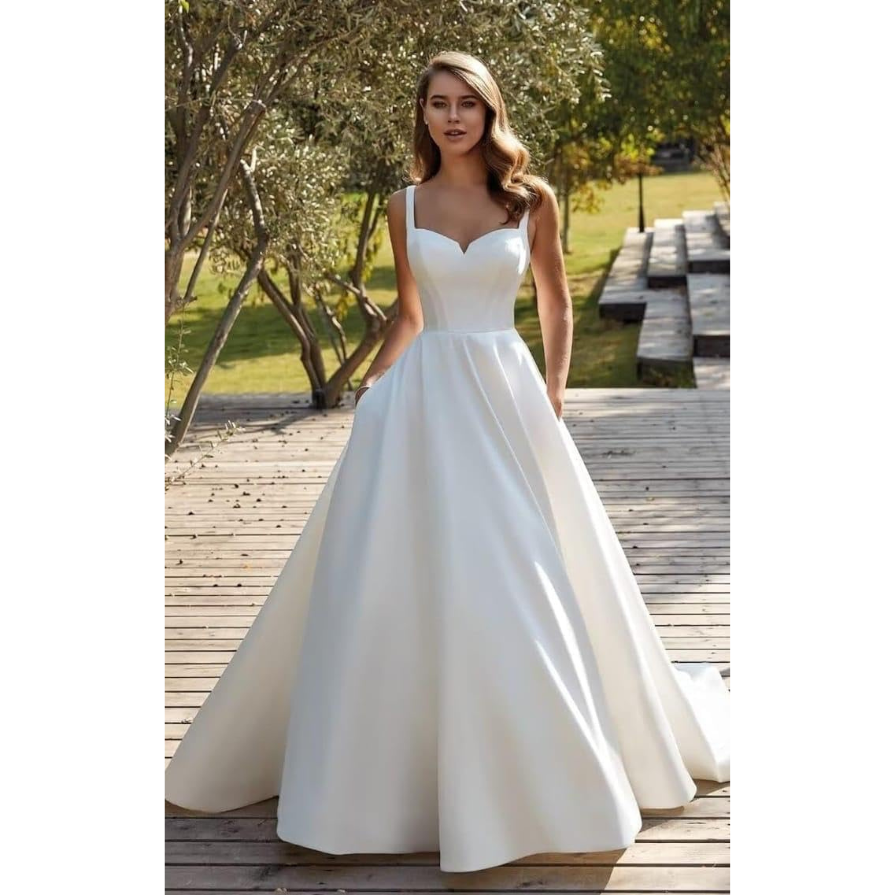 Women's Formal Long Wedding Dress Bella V Neck Satin Ball Gowns