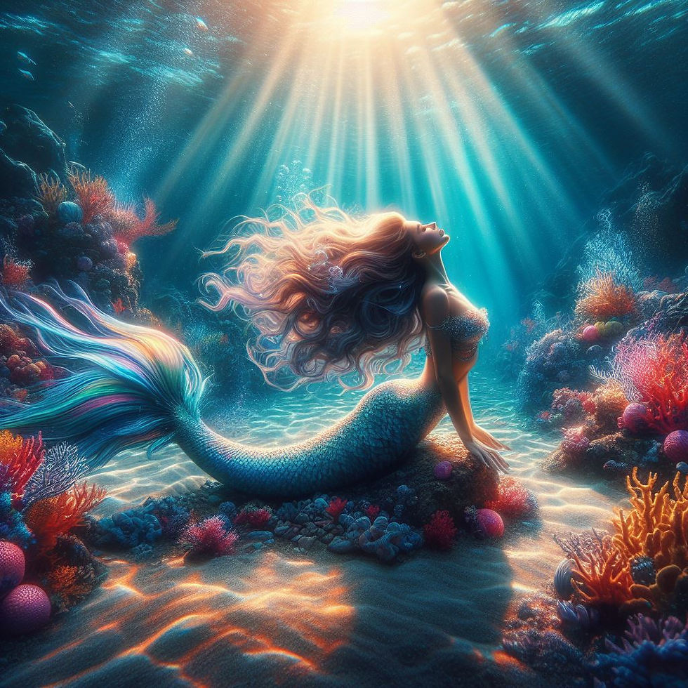 Mermaid, sun filtering through the water