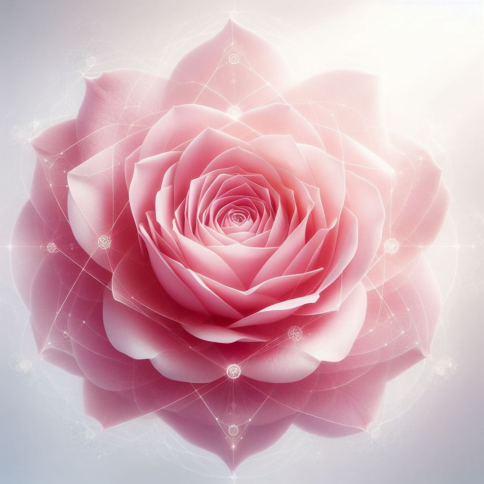 a soft pink rose with light codes around it