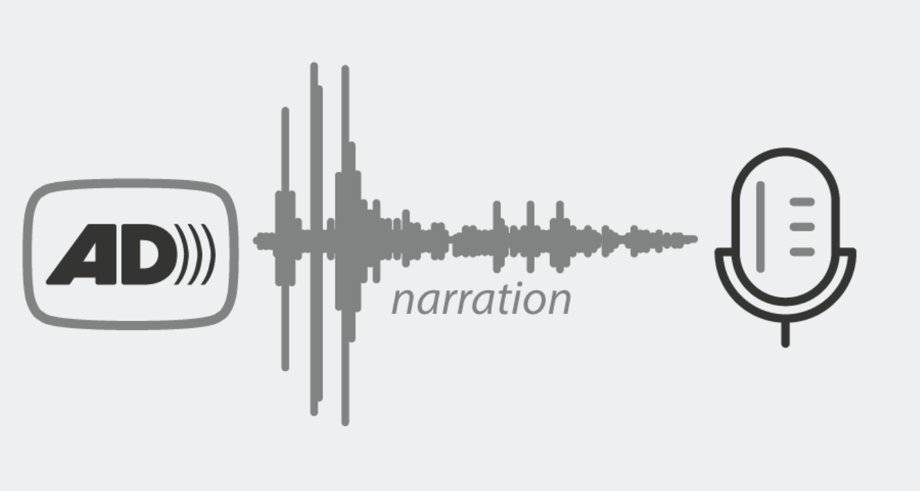 a graphic showing the "Audio Described" logo and a microphone