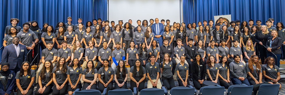 The 2026 graduating class of Governor’s STEM Scholars with Lt. Governor Dr. Dale Caldwell, Jeffrey Stokes, Council's Executive Director Kim Case, and Alise Roderer at the 2026 Governor’s STEM Scholars Commencement Conference.