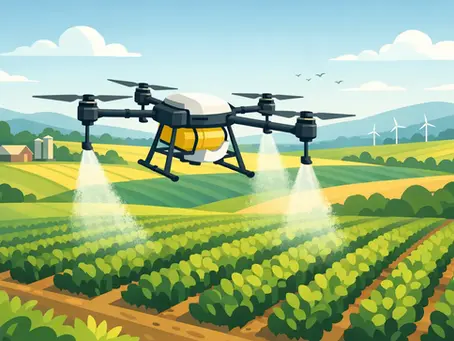 Agrodronu izsmidzināšana laukos