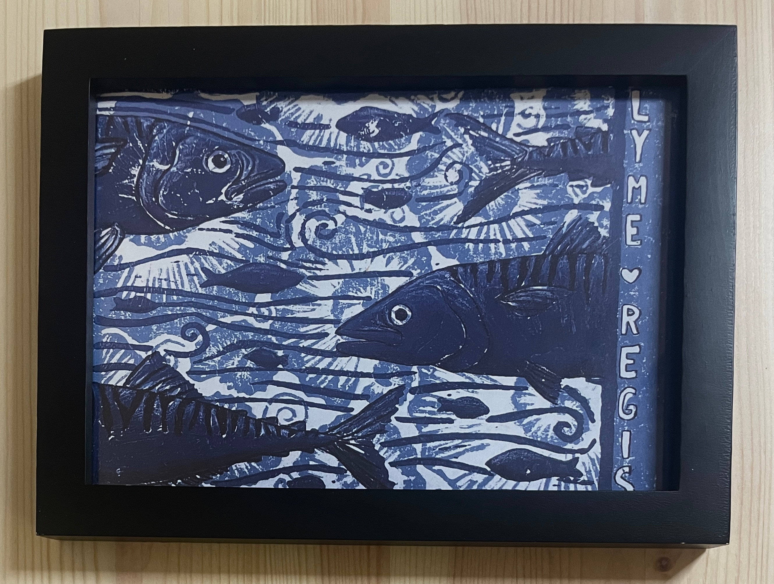 A5 Mackerel Lino Print