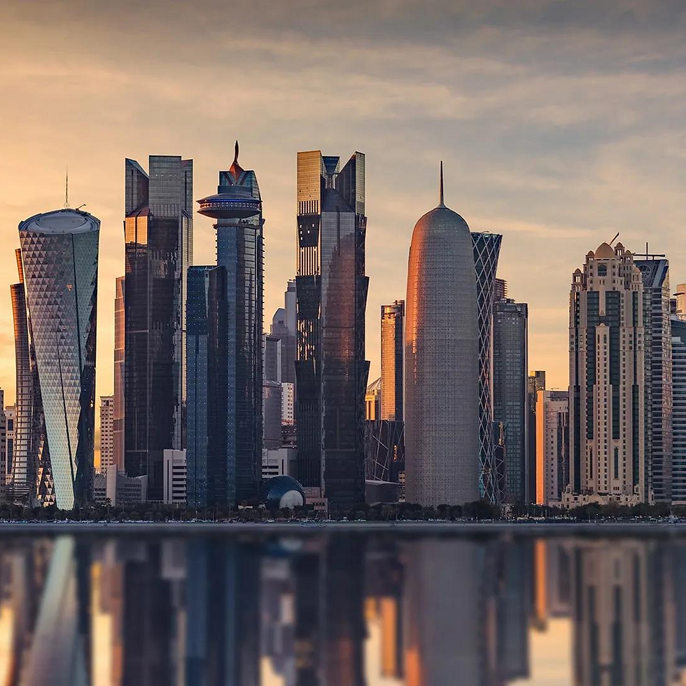 Doha view from the sea with two men standing