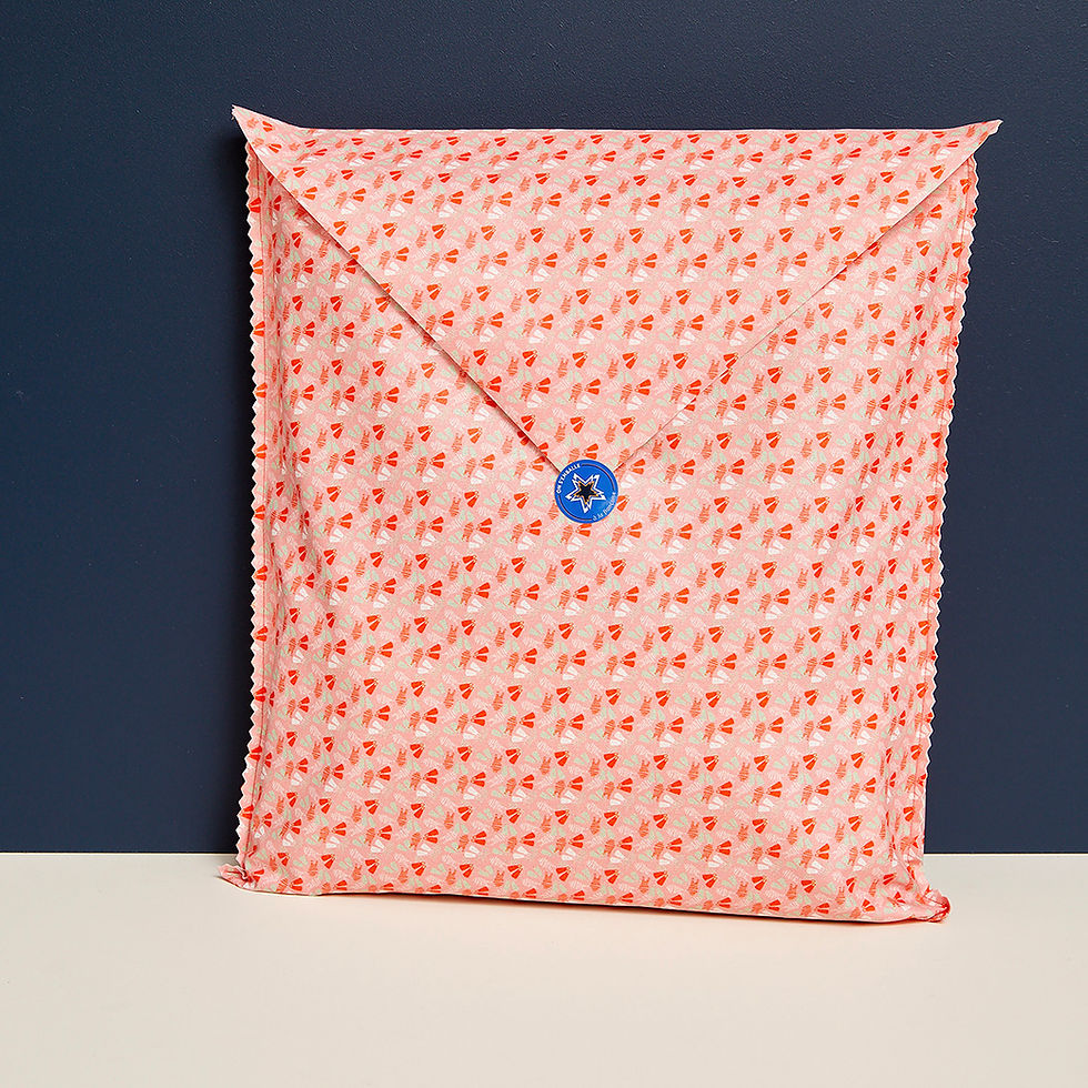 Miniature : Grande pochette cadeau réutilisable Rose sur fond bleu