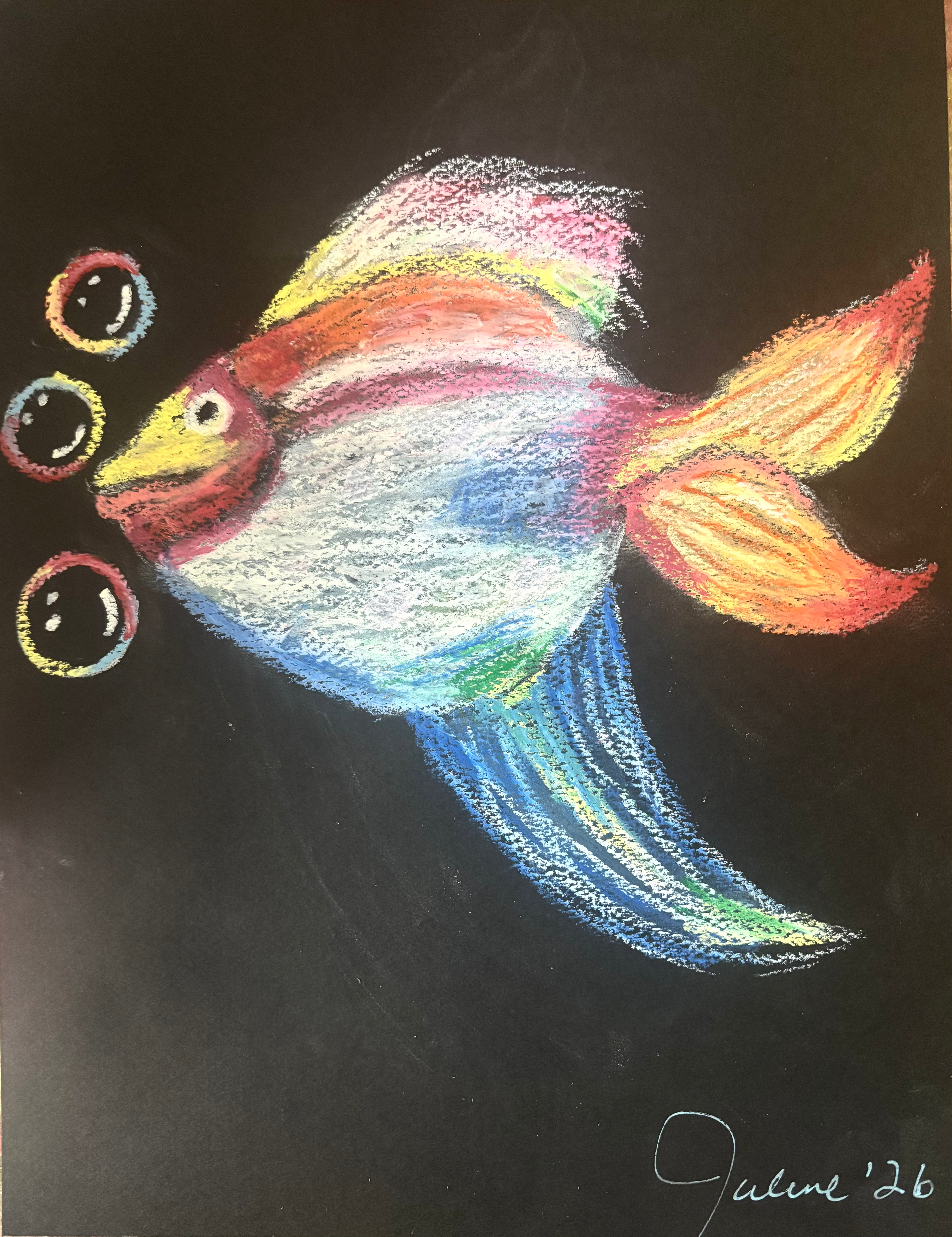 Spectrum Swimmers 3 - Original Oil Pastel Abstract Fish 9x12