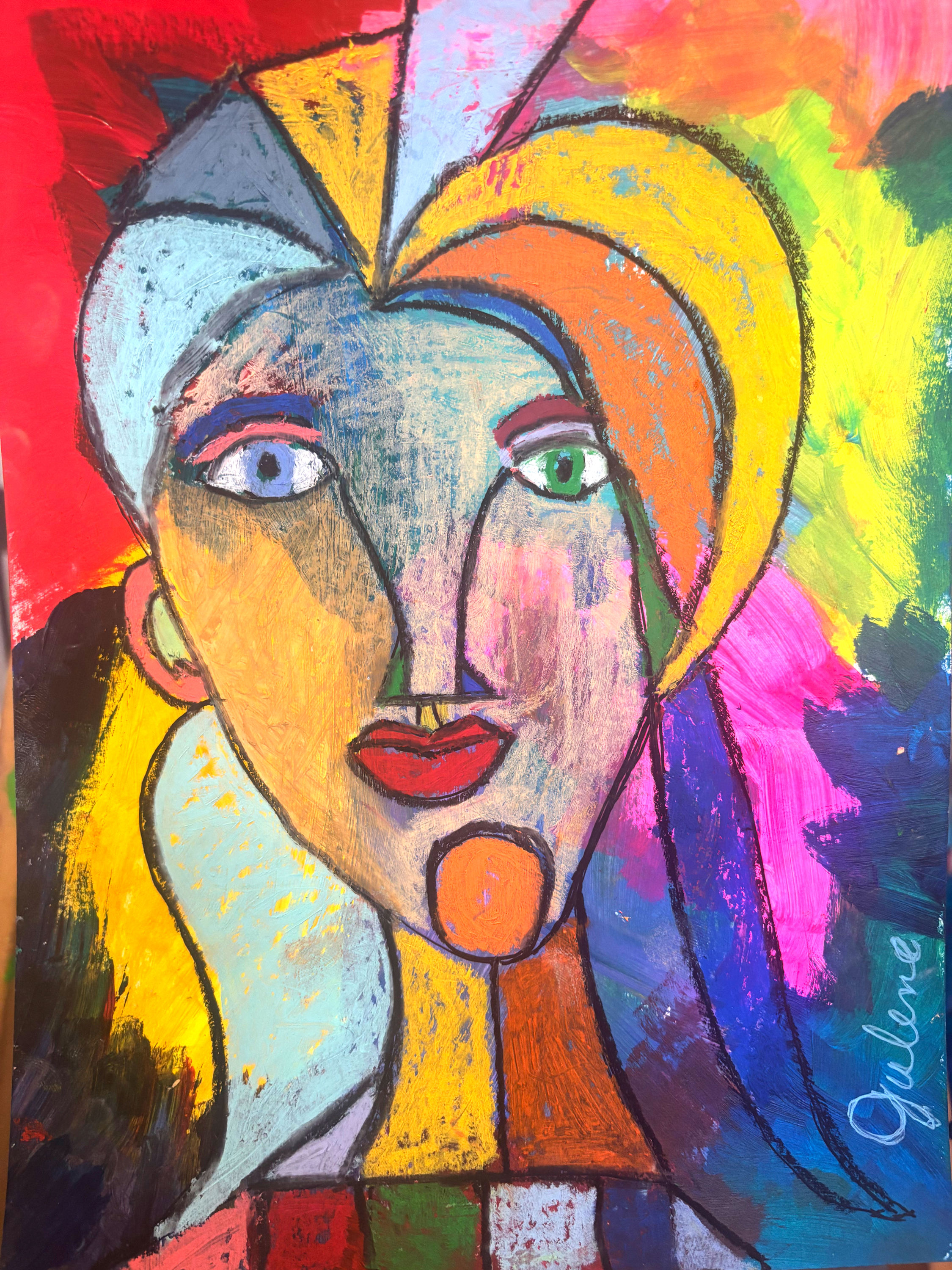 Cool Glance - Original Signed Mixed Media Cubism 9x12