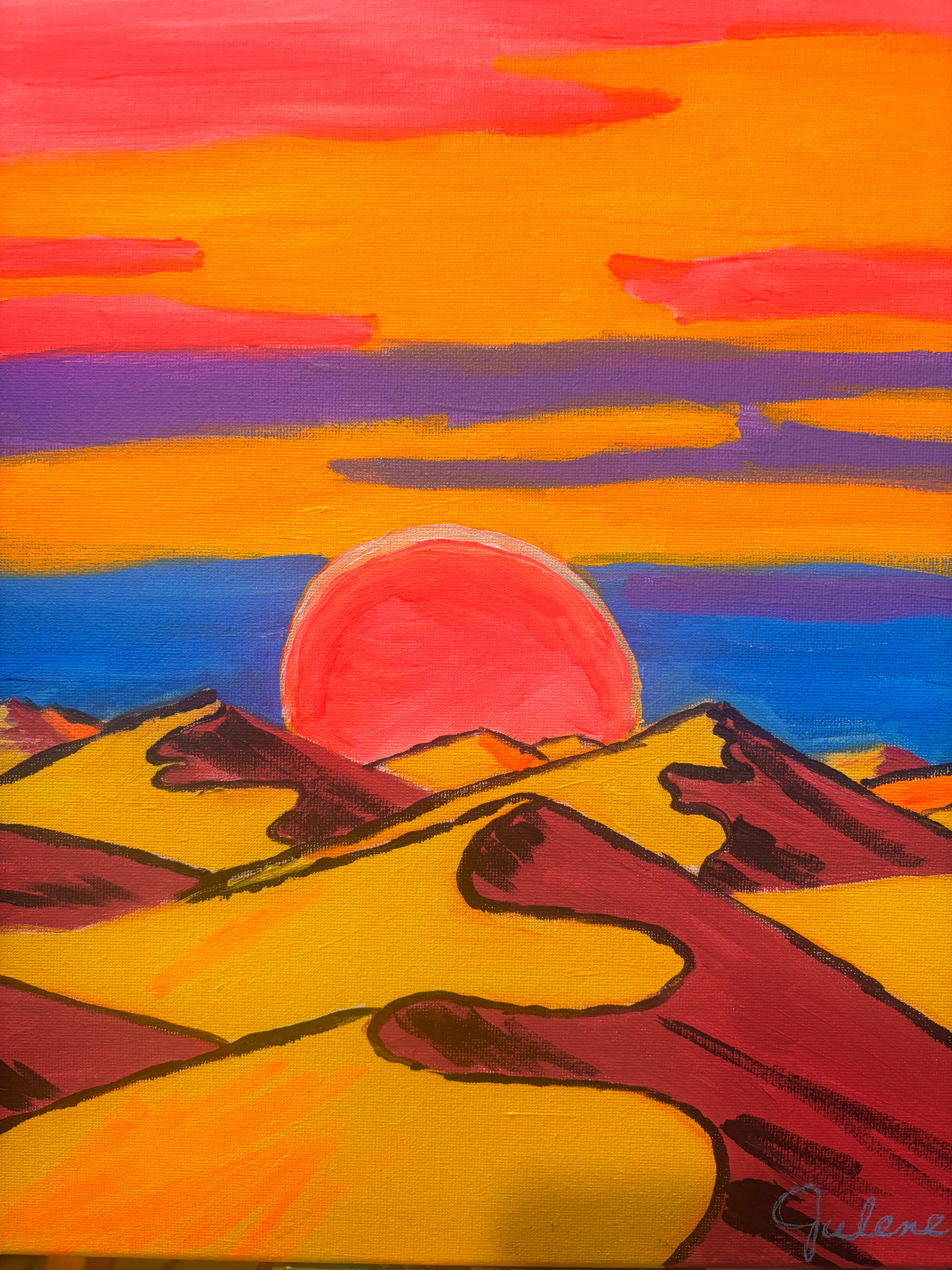 Heatwave Eclipse: Original Acrylic Landscape Painting 11x14 Home Decor