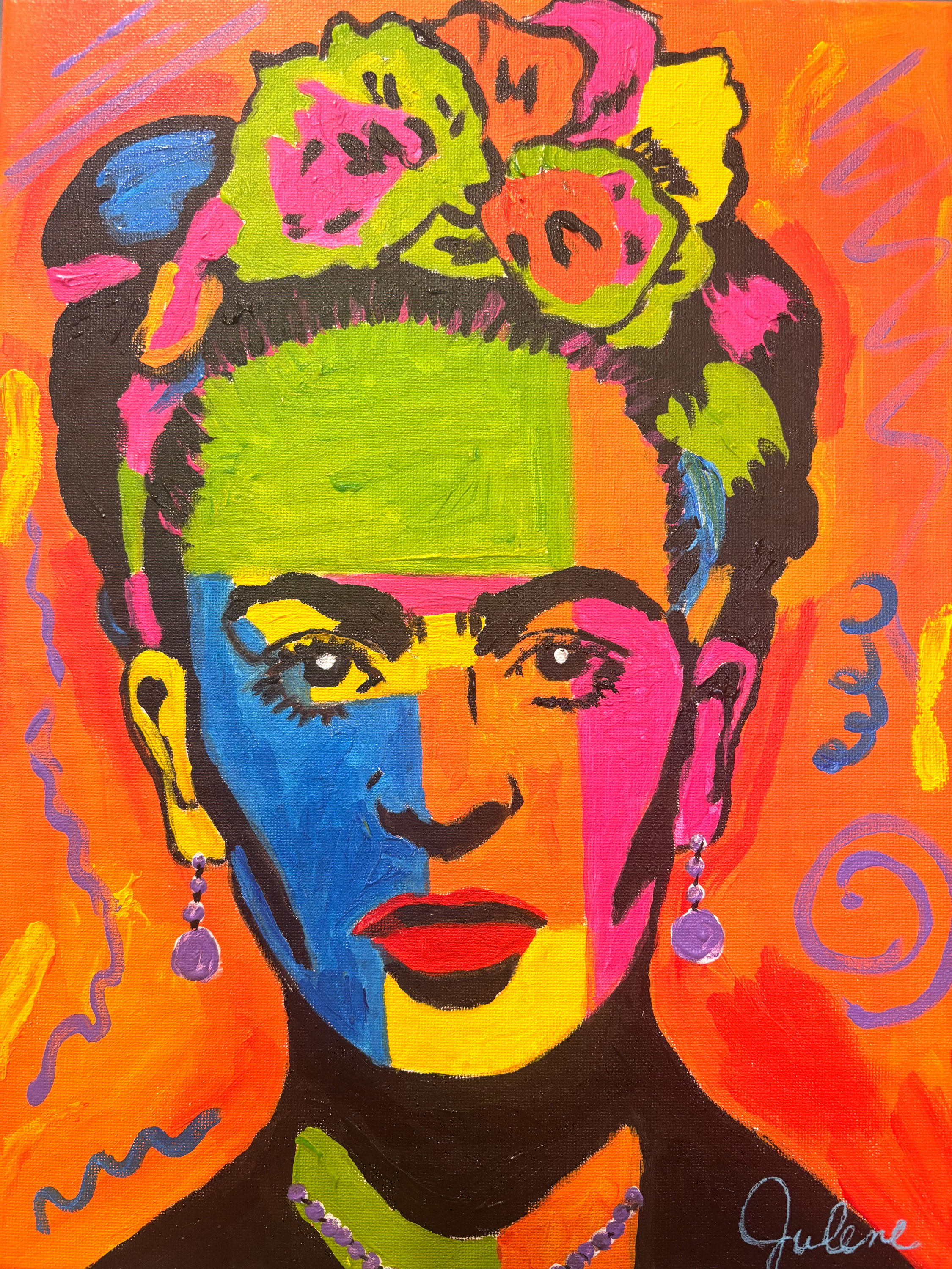Frida Kahlo Portrait: Original Painting Acrylic 11x14 Home Office