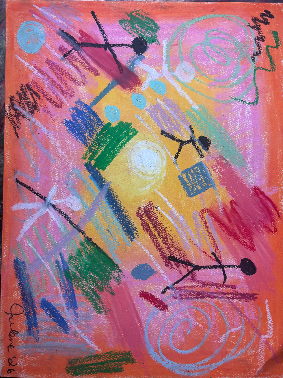 Thumbnail: Gathering the Light - Original Signed Oil Pastel Abstract Expressionism 9x12