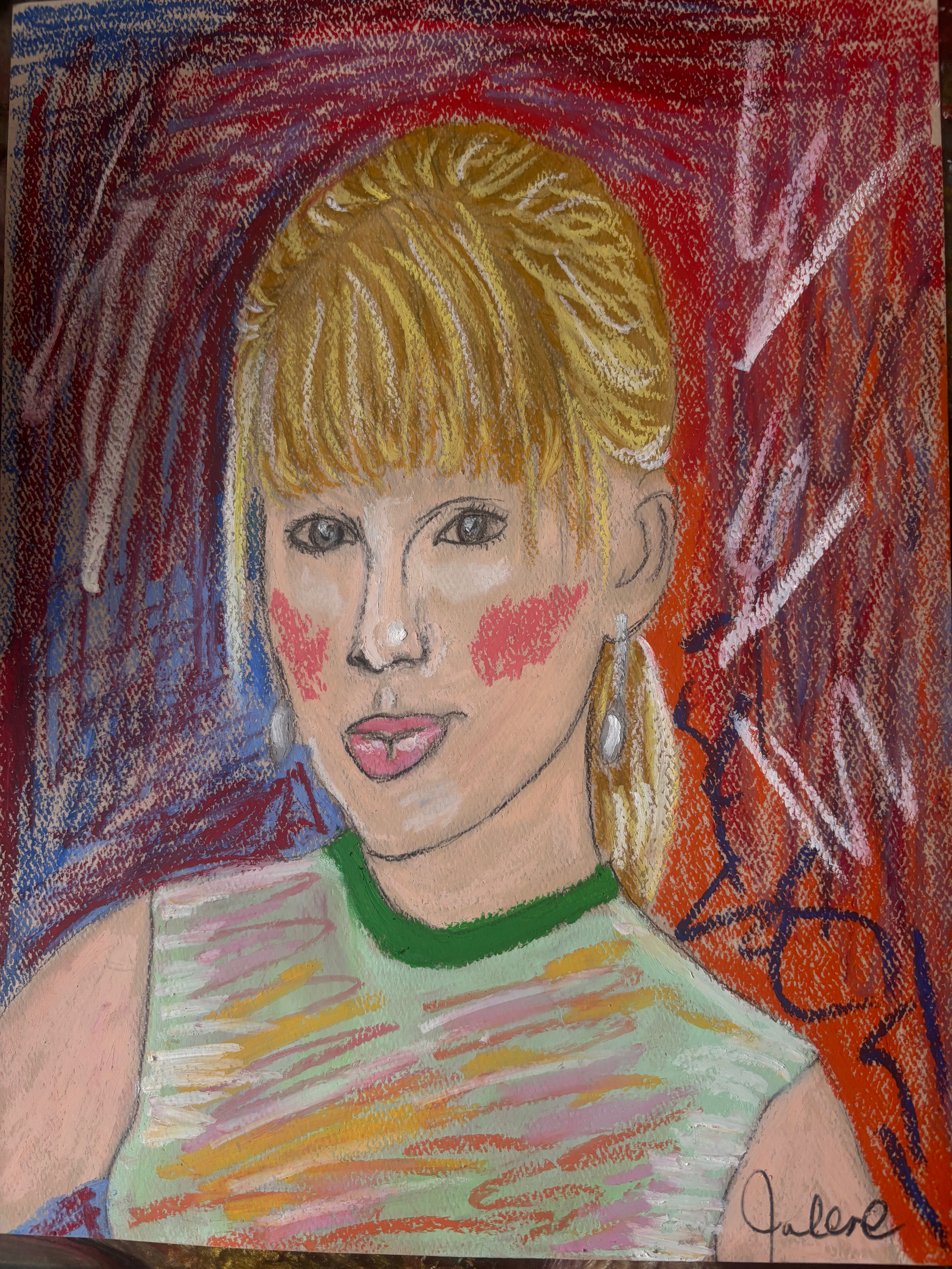 EXPRESSIONISM 9X12 TAYLOR SWIFT ORIGINAL SIGNED OIL PASTEL ART
