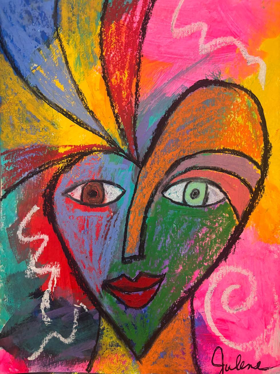 Thumbnail: Bursting Heart - Original Signed Mixed Media Cubism 9x12