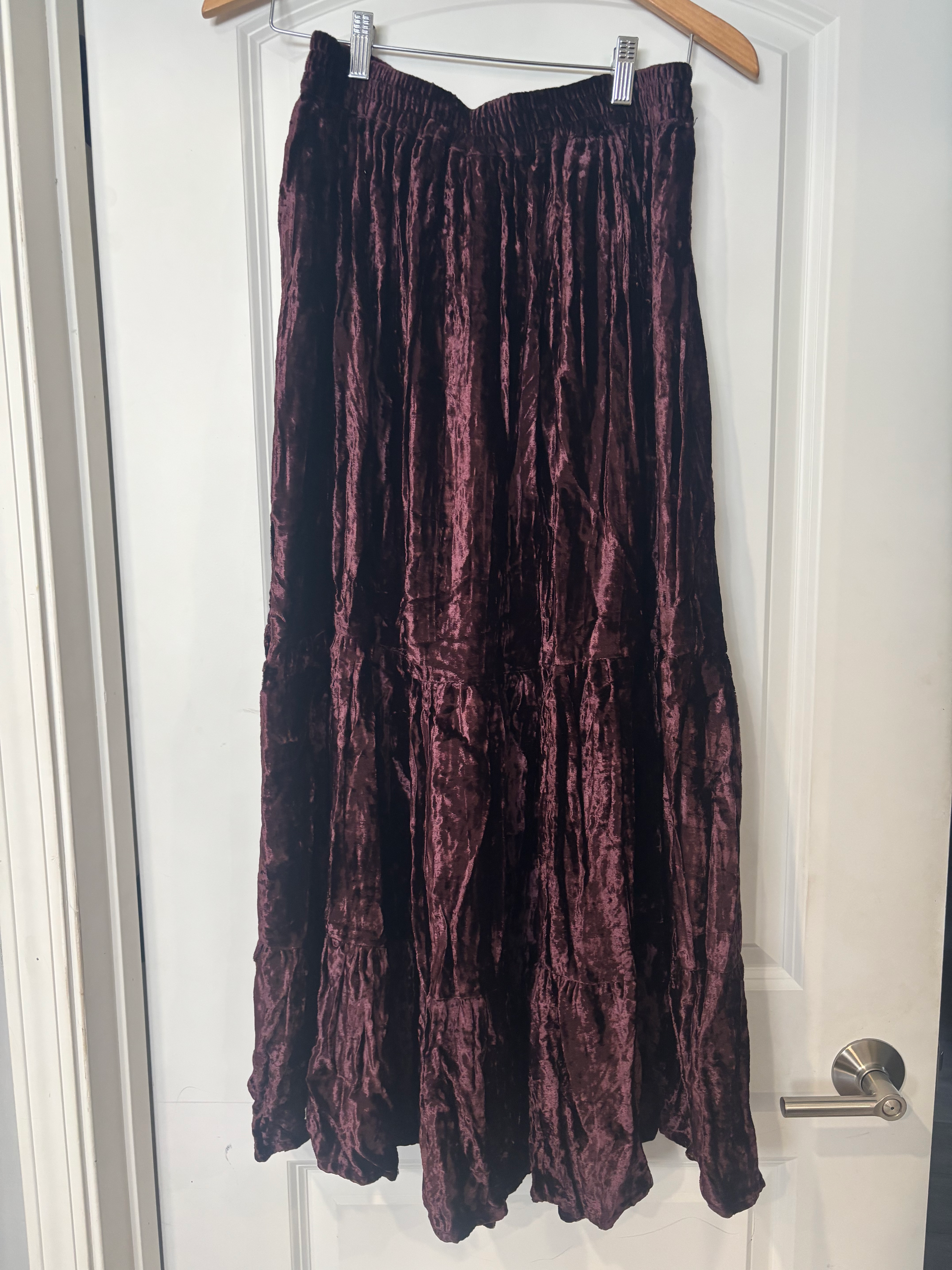 Vintage Y2K Mixit Whimsigoth Brown Crushed Velvet Tiered Maxi Skirt Size Large