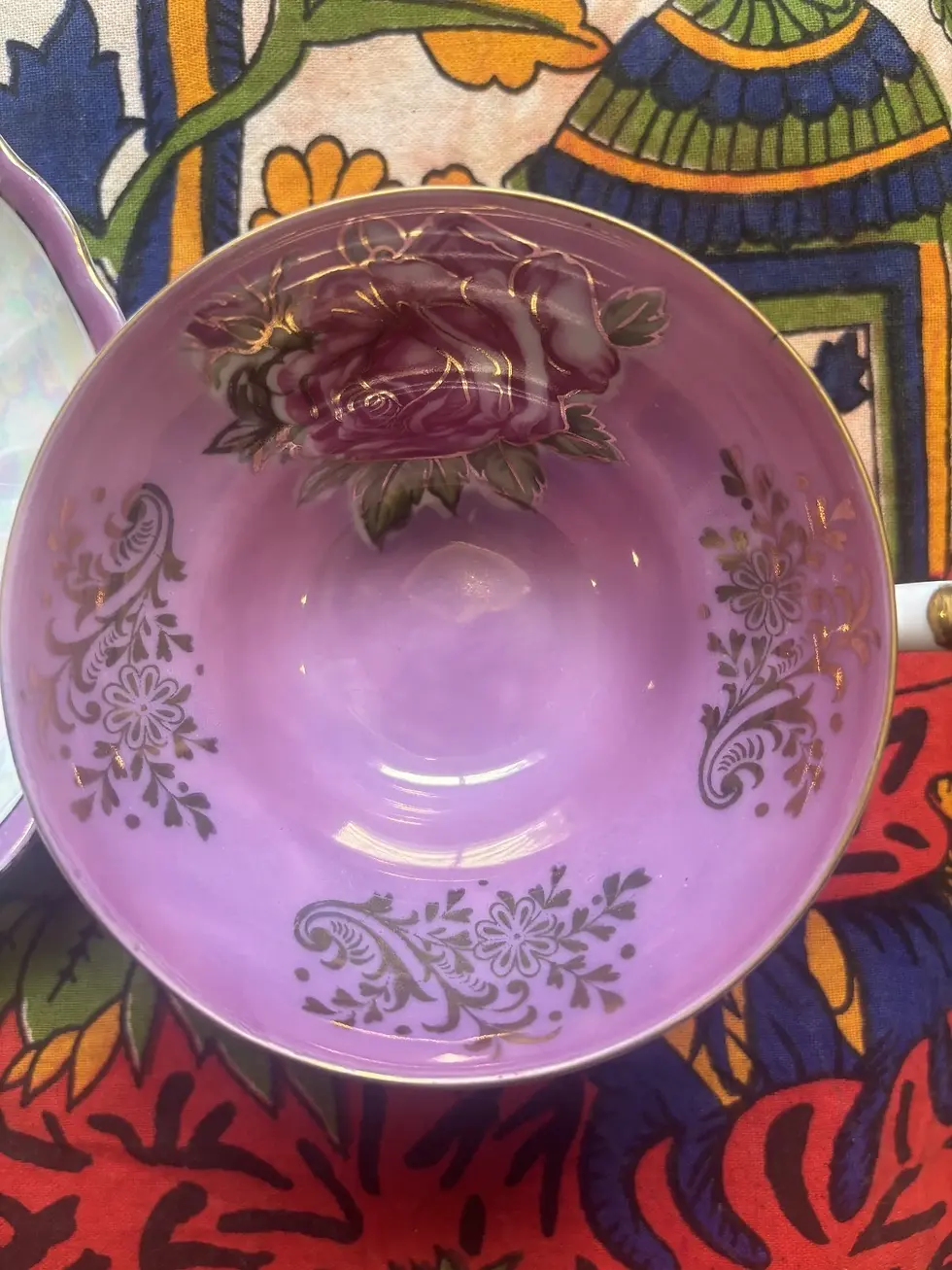 Thumbnail: Vtg Iridescent Lusterware Teacup & Saucer Set | Royal Halsey & Schaller Bavaria