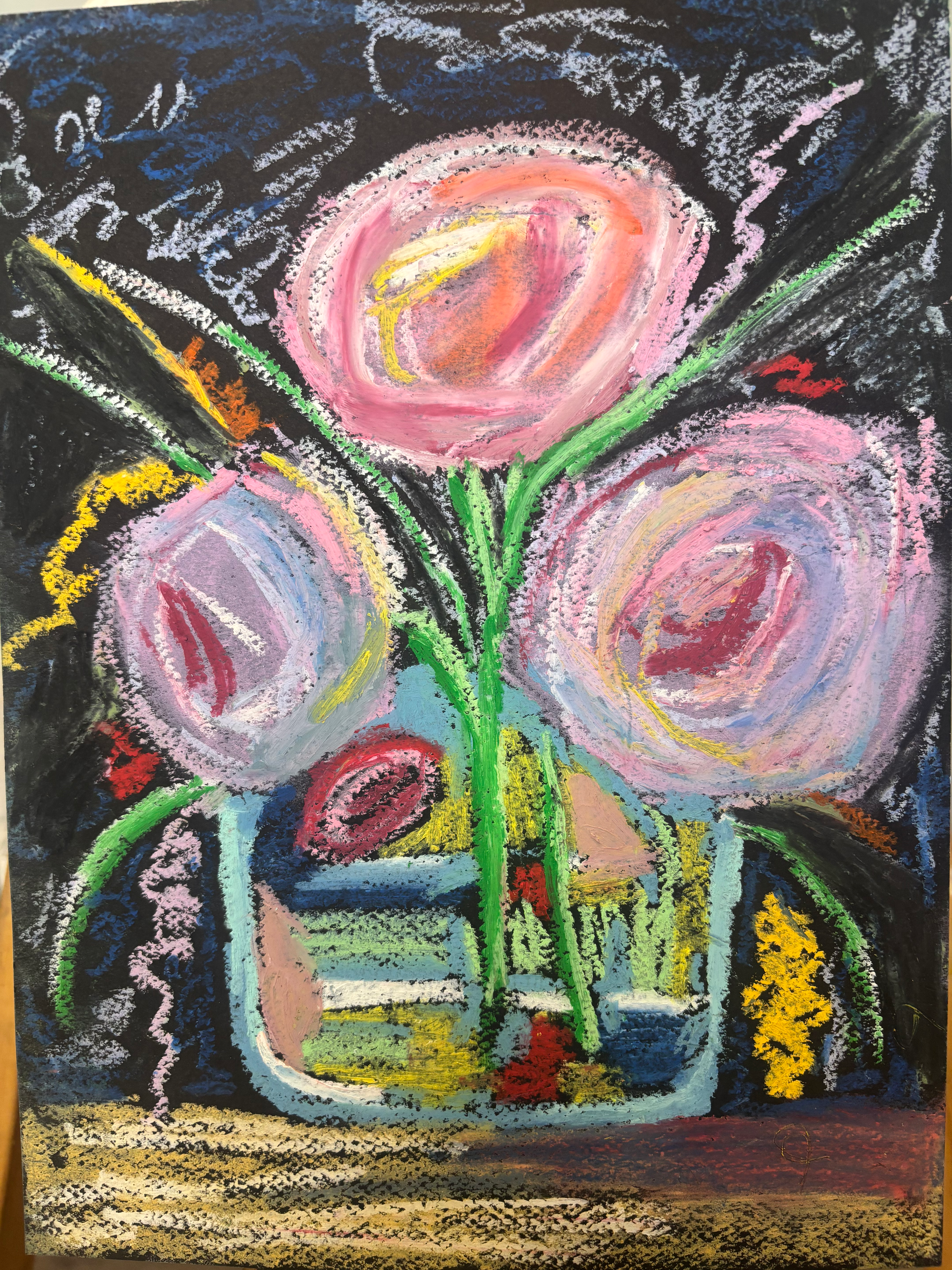 Maria: Vibrant Abstract Floral Original Artwork – Oil Pastel on Paper