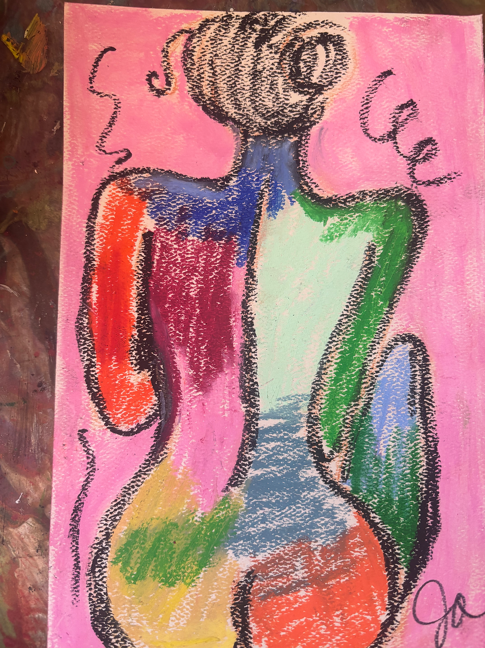 Thumbnail: Colorbound Figures 9 - Original Oil Pastel Abstract Figure 6x9