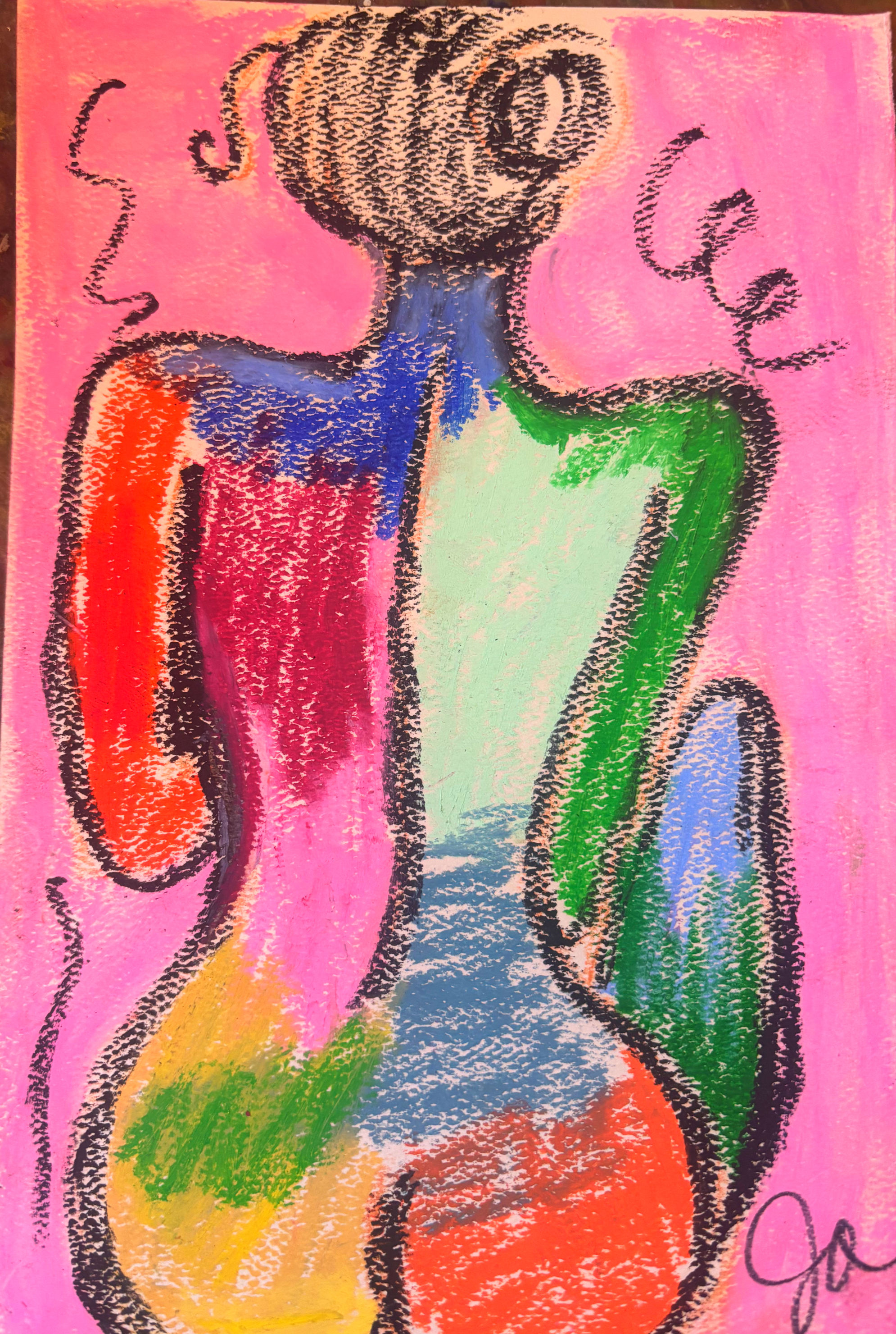 Colorbound Figures 9 - Original Oil Pastel Abstract Figure 6x9