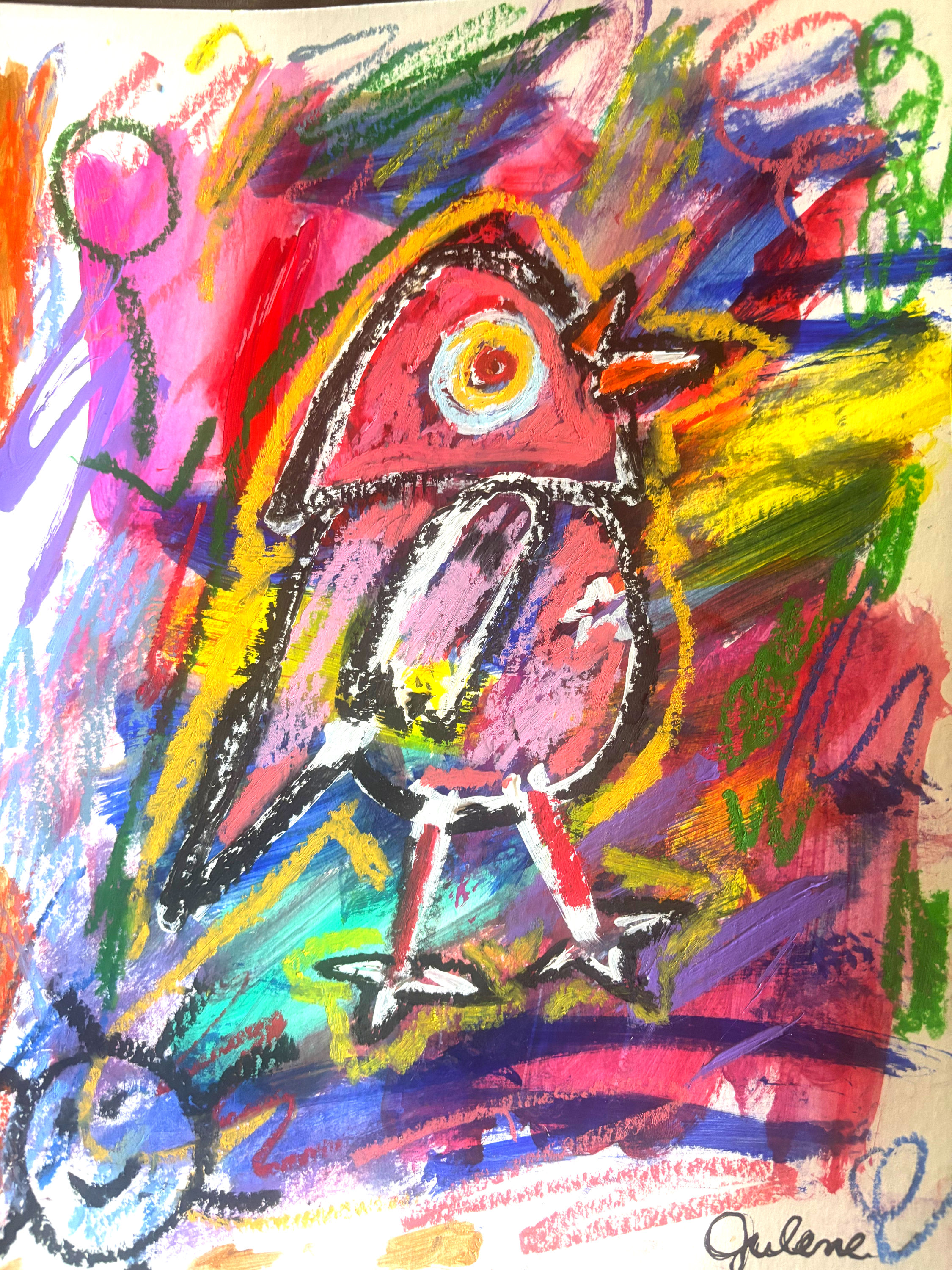 Spectrum Birdie- Original Signed Mixed Media Abstract Expressionism