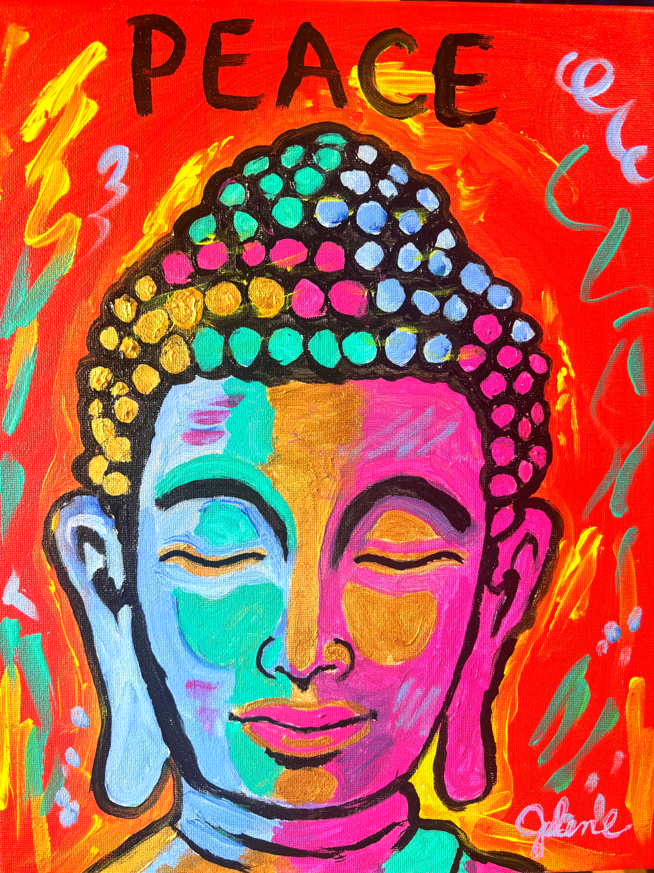 Glowing Buddha: Original Painting Acrylic 11x14 Meditation Space