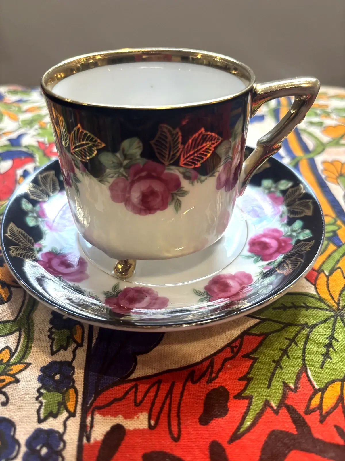 Vintage Damask Rose Teacup and Saucer EW-6/265