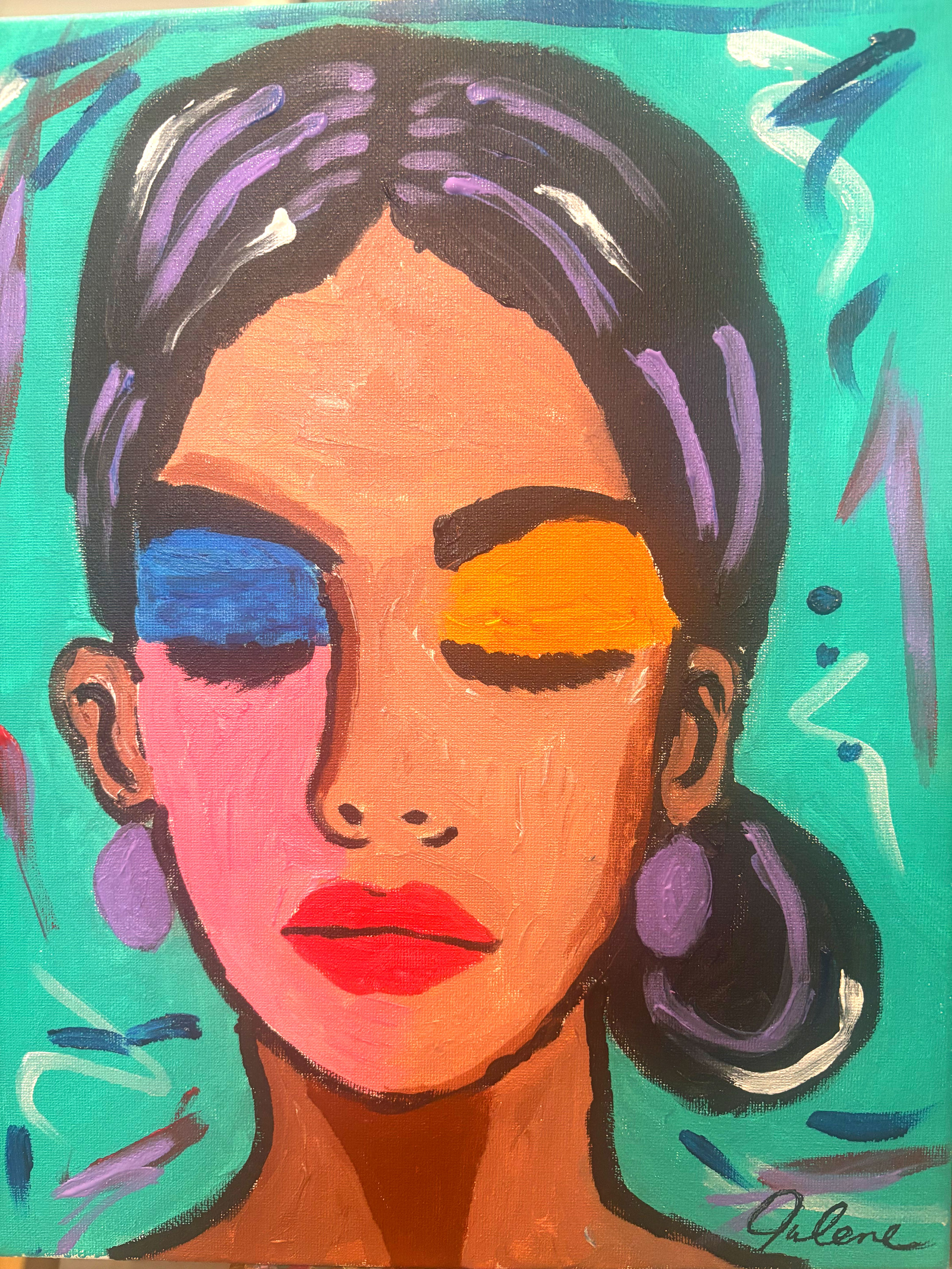 Meditation: Original Painting Portrait Colorful Face Acrylic 11x14 Home Office