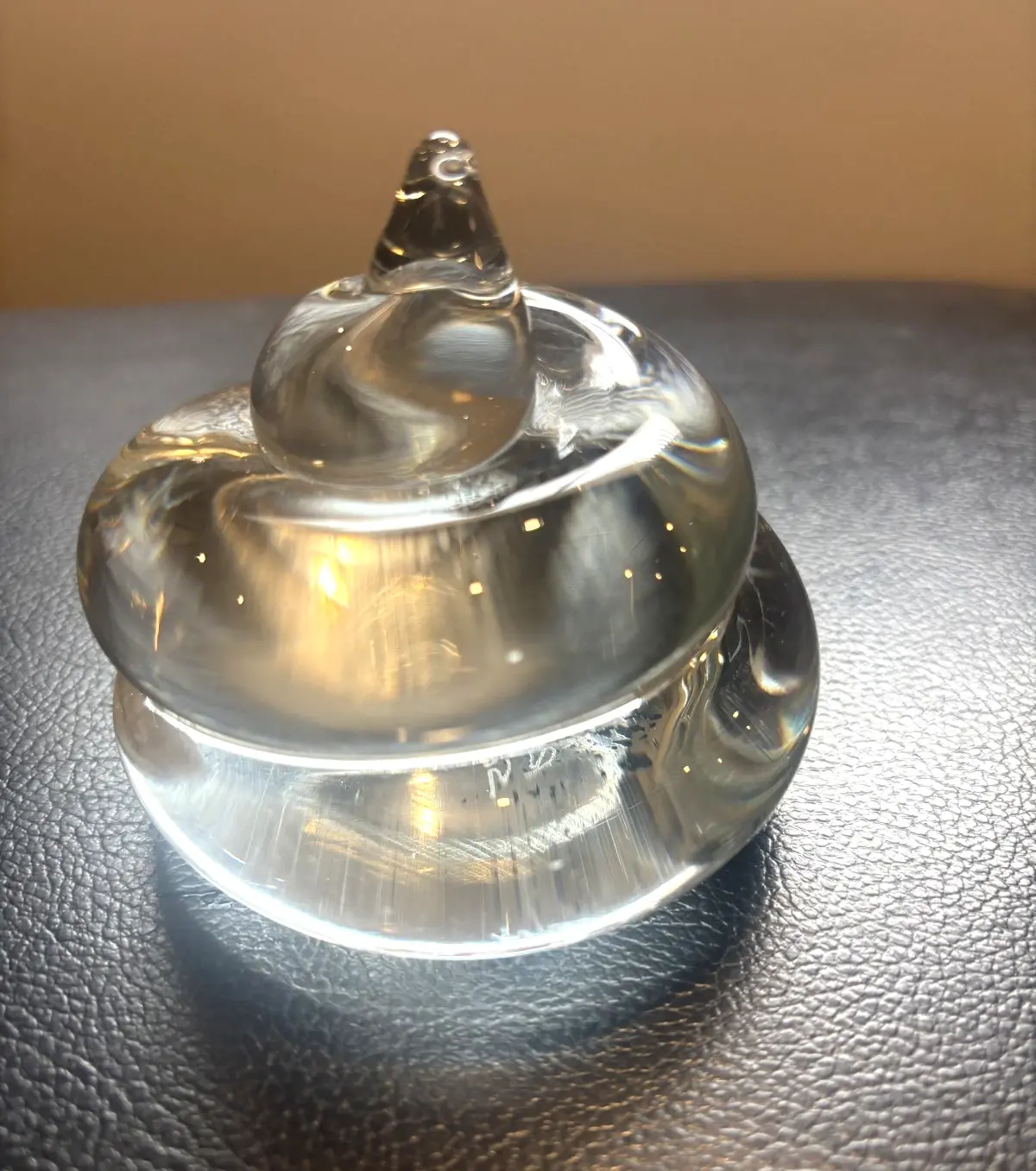 Signed FM Ronneby Sweden Art Glass Paperweight | 1985 Clear Crystal Swirl Dollop