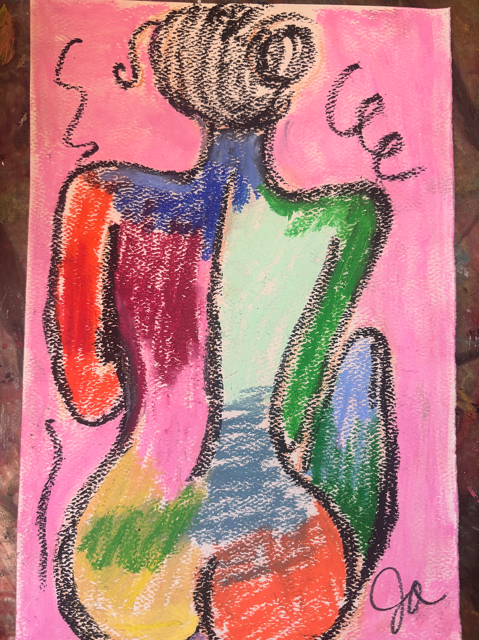 Thumbnail: Colorbound Figures 9 - Original Oil Pastel Abstract Figure 6x9