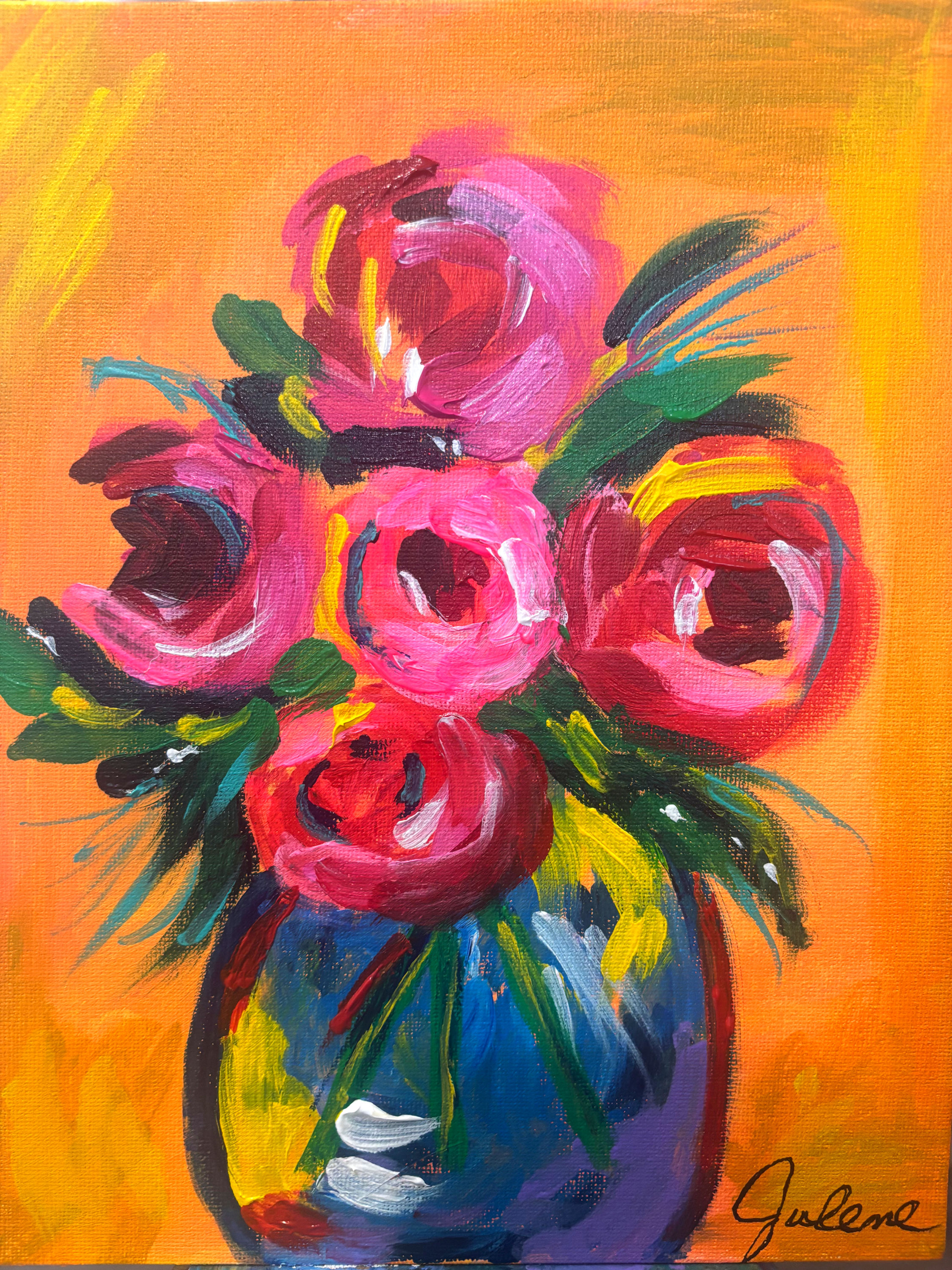 Melanie: Original Painting of Fun Abstract Flowers 8x10