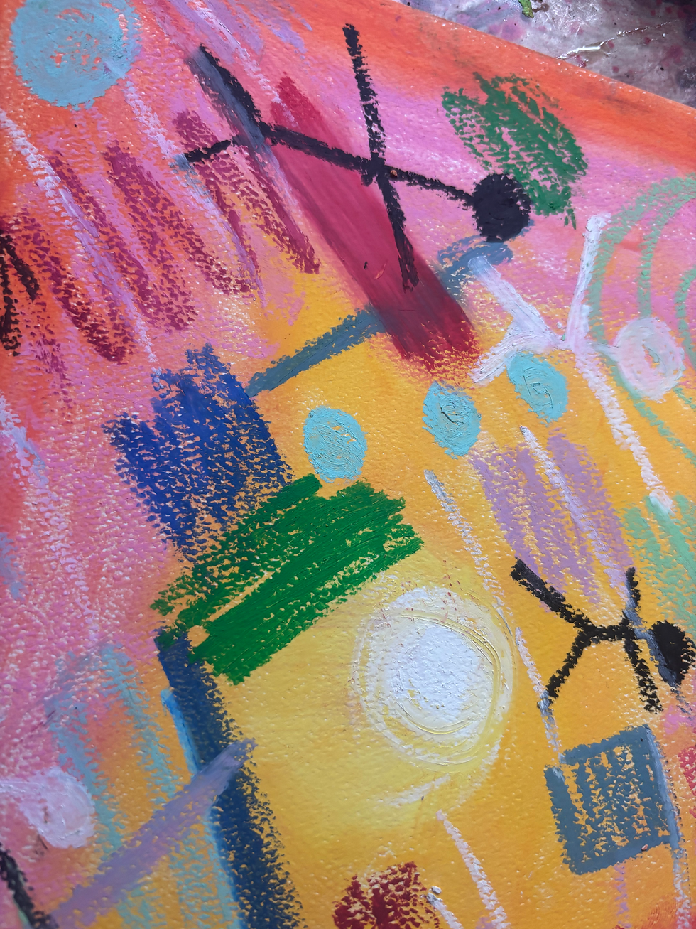 Thumbnail: Gathering the Light - Original Signed Oil Pastel Abstract Expressionism 9x12
