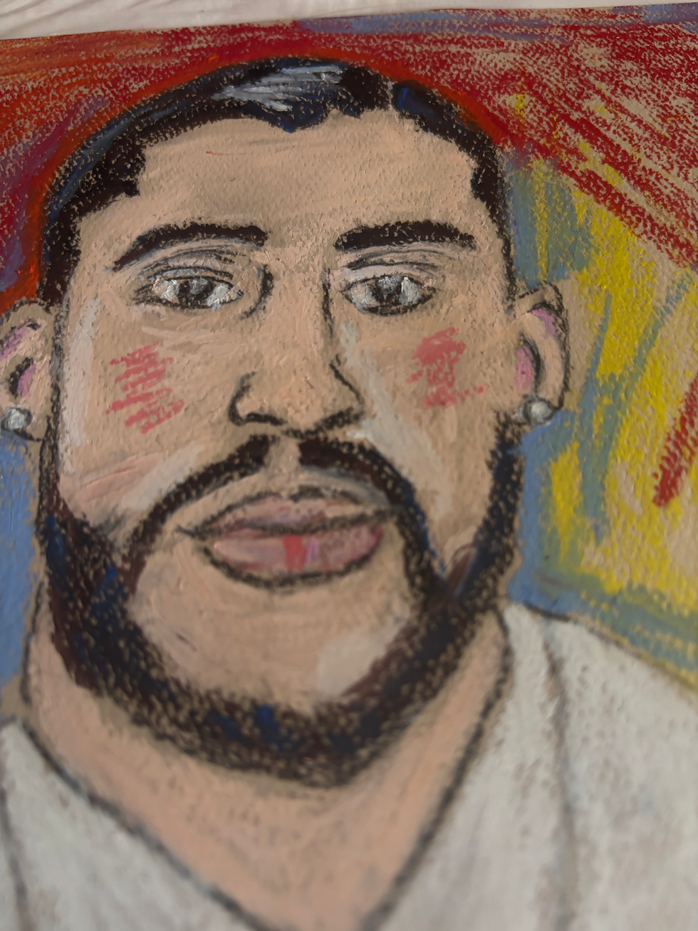 Thumbnail: EXPRESSIONISM 9X12 BAD BUNNY ORIGINAL SIGNED OIL PASTEL ART