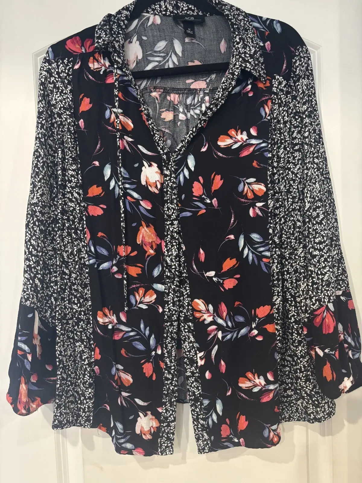 AGB Mixed Floral Print Boho Blouse - 1X
