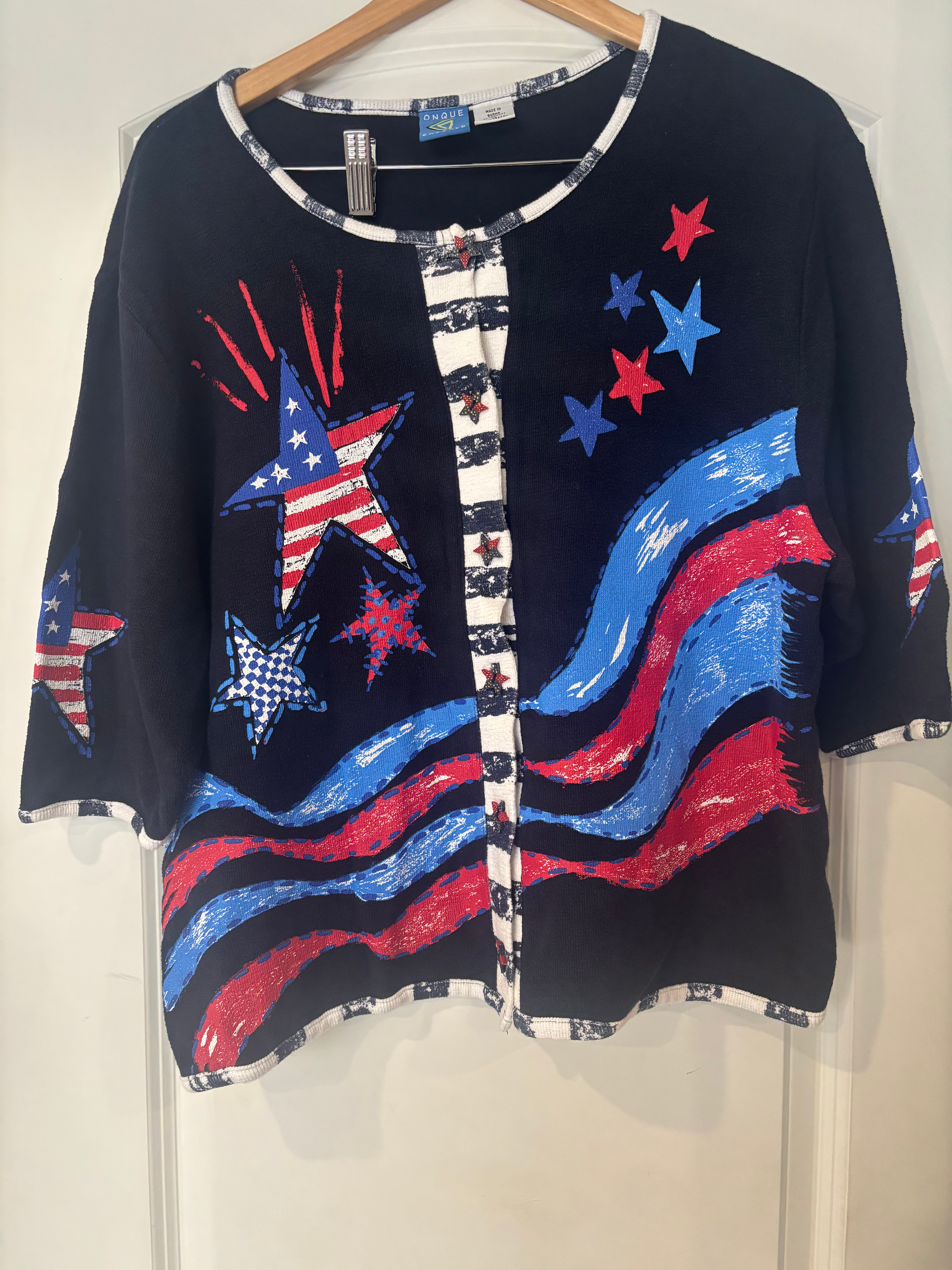 Vintage Onque Casuals 4th of July Patriotic Cotton Cardigan Sweater Womens XL
