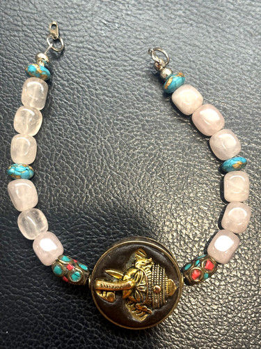 Boho Indonesia Handcrafted Natural Stone Rose Quartz Bracelet Unisex