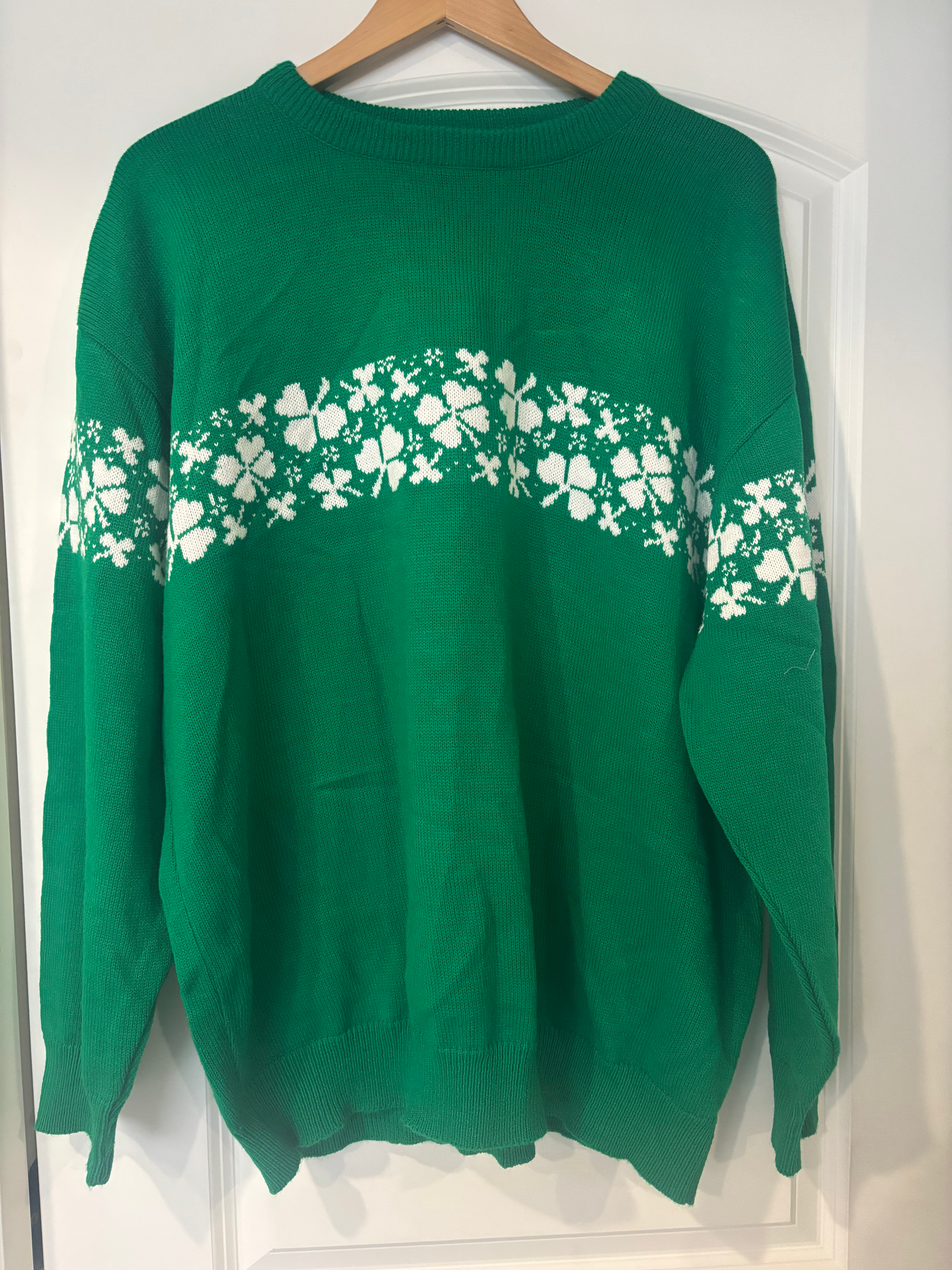 Shamrock Knit Sweater St Patricks Day Green Clover 2XL 3XL