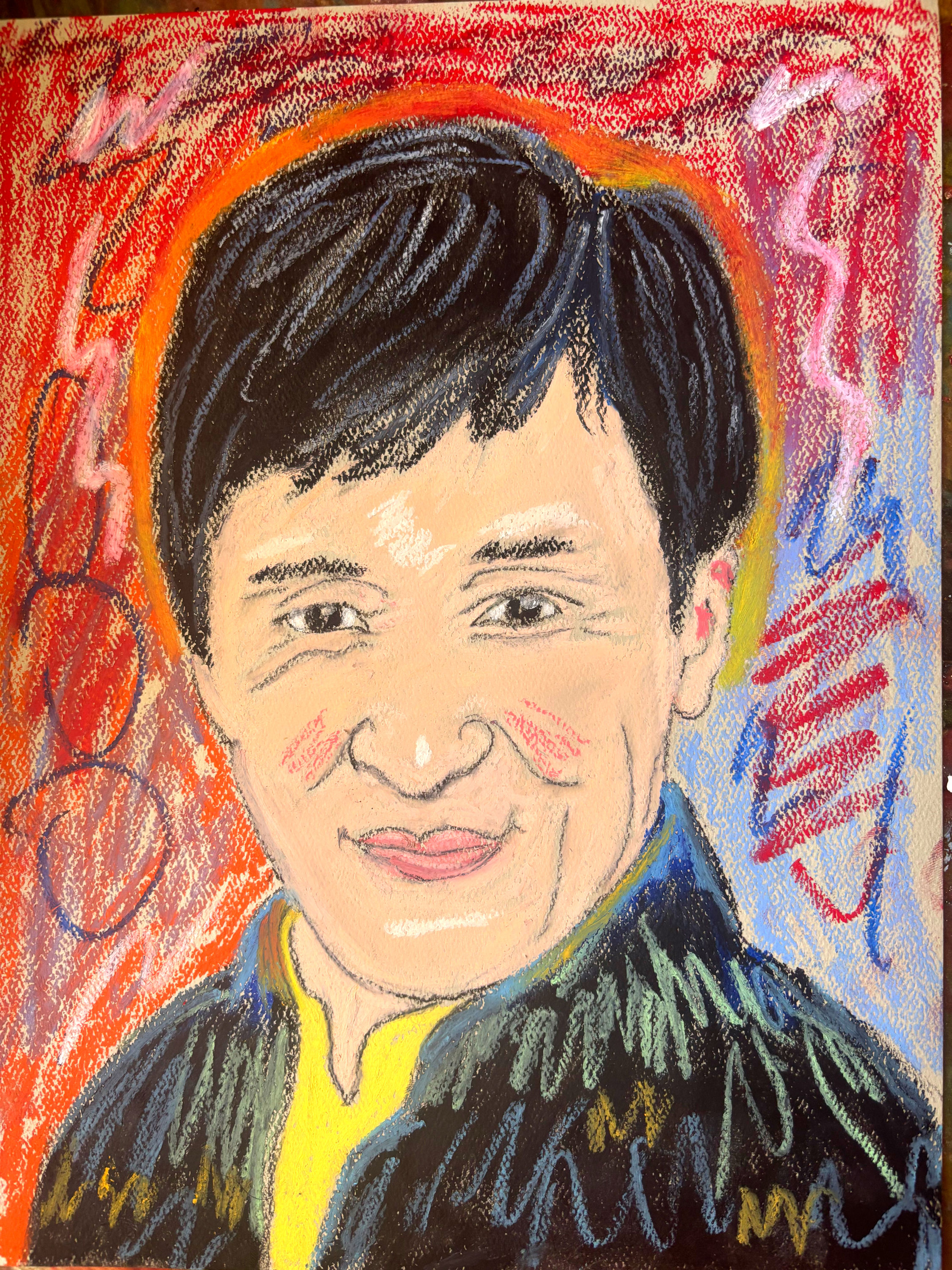 EXPRESSIONISM 9X12 JACKIE CHAN ORIGINAL SIGNED OIL PASTEL ART
