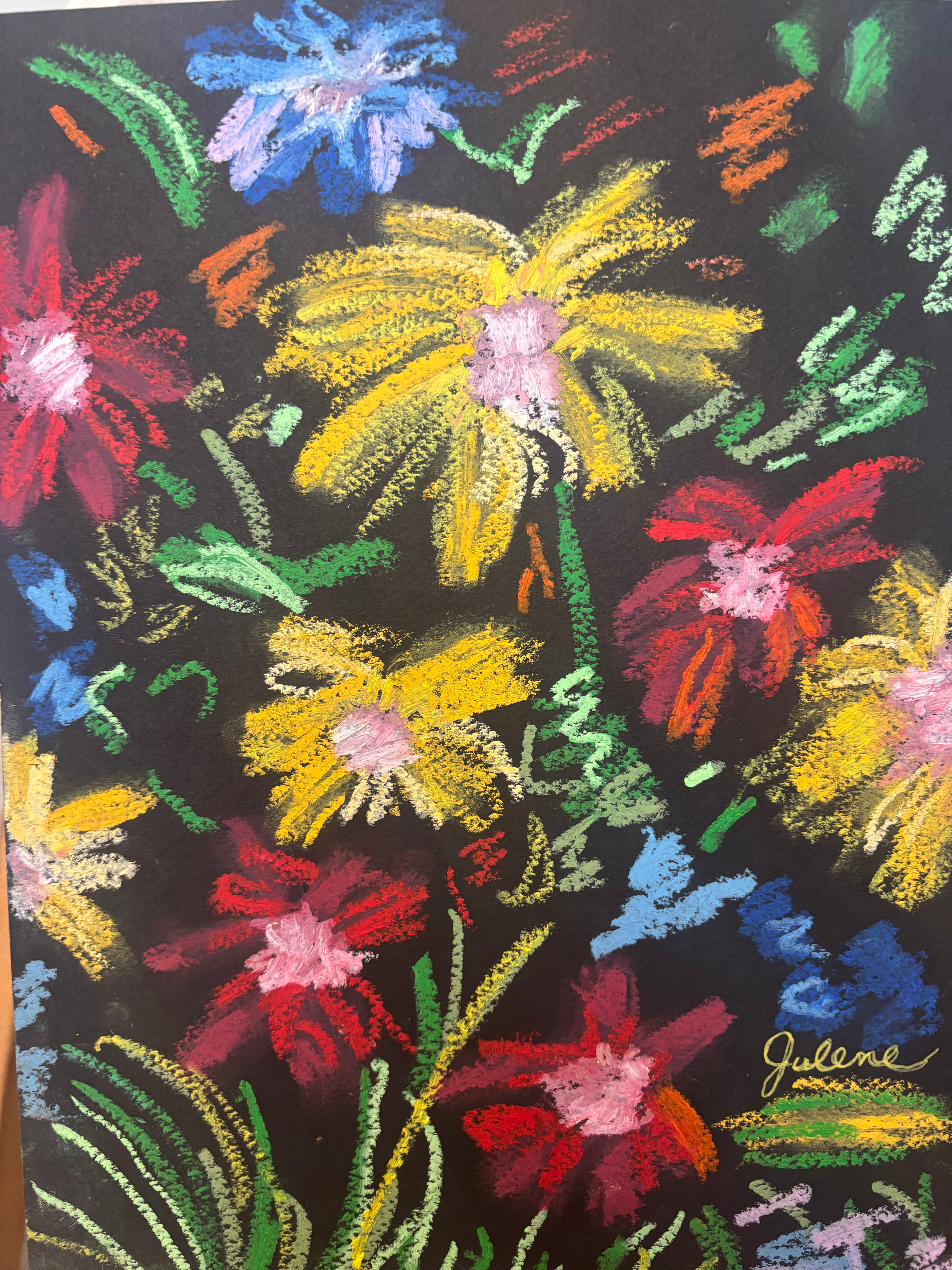Melissa: Vibrant Abstract Floral Original Artwork – Oil Pastel on Paper