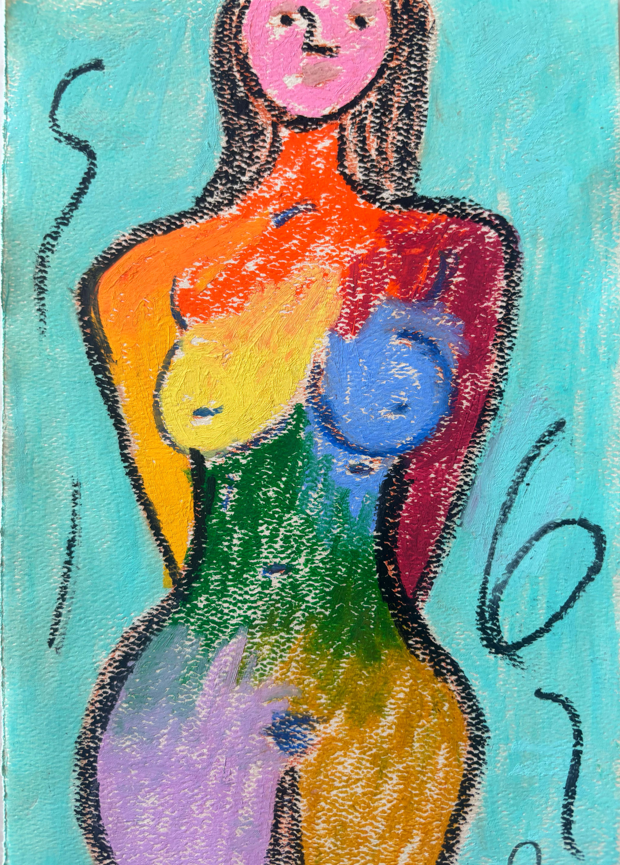 Colorbound Figures 5 - Original Oil Pastel Abstract Figure 6x9