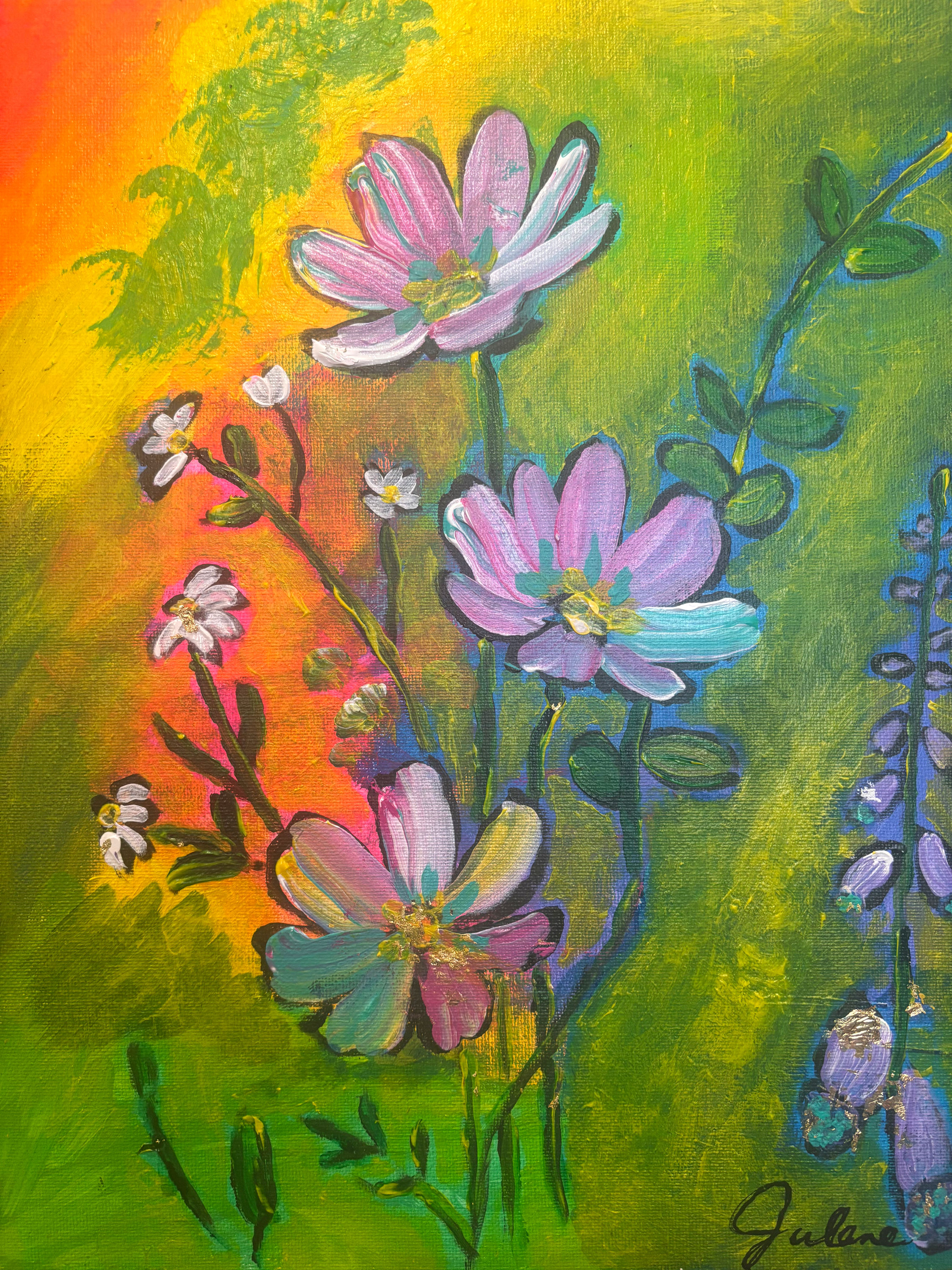 Sunset Blooms:  Original Painting of Abstract Flowers 11x14