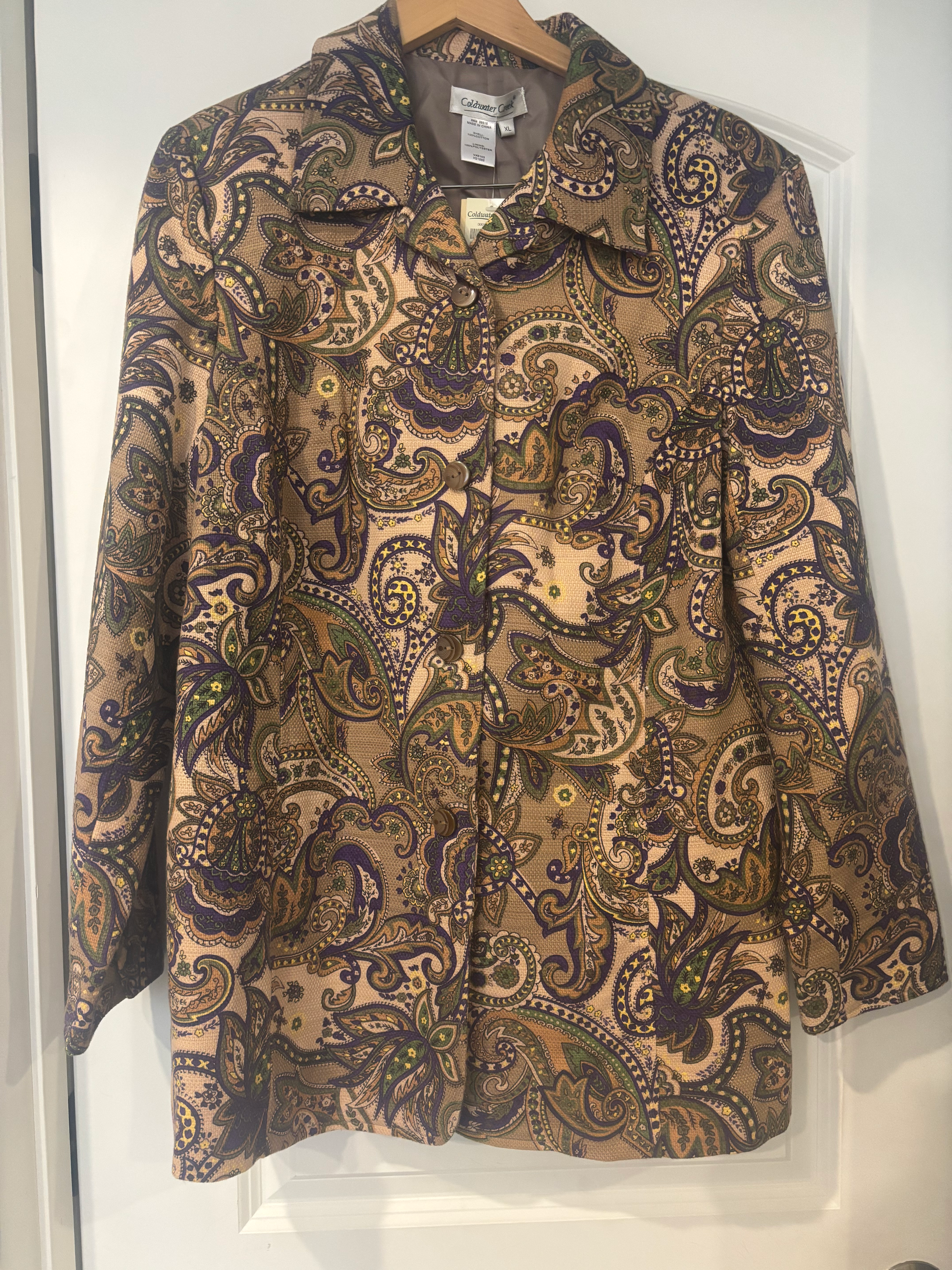 NWT Vintage Y2K Coldwater Creek Kaleidoscope Paisley Jacket Cotton Blazer Sz XL