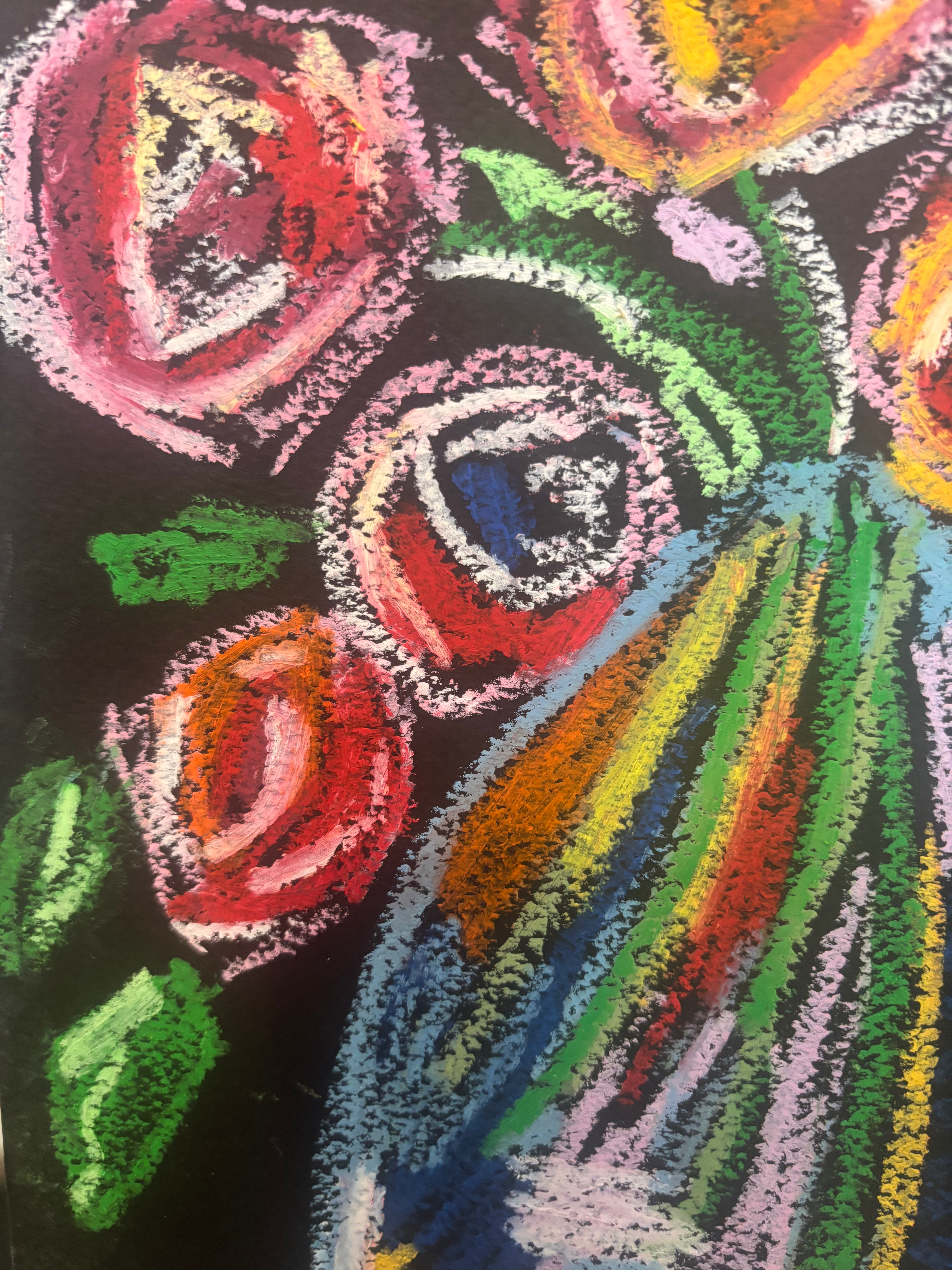 Lorraine: Vibrant Abstract Floral Original Artwork – Oil Pastel on Paper(9x