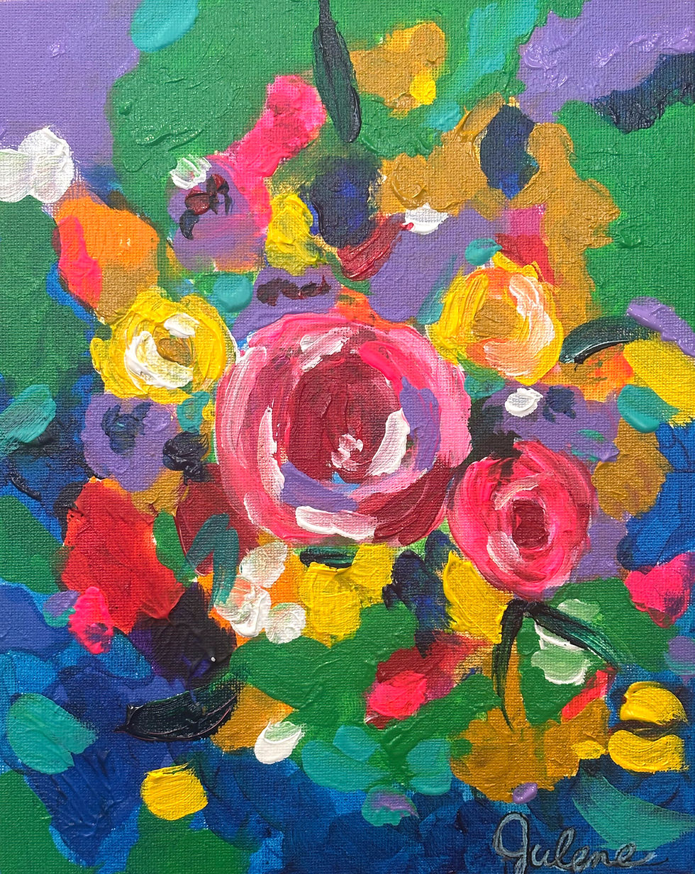 Thumbnail: Dolores: Original Painting of Fun Abstract Flowers 8x10